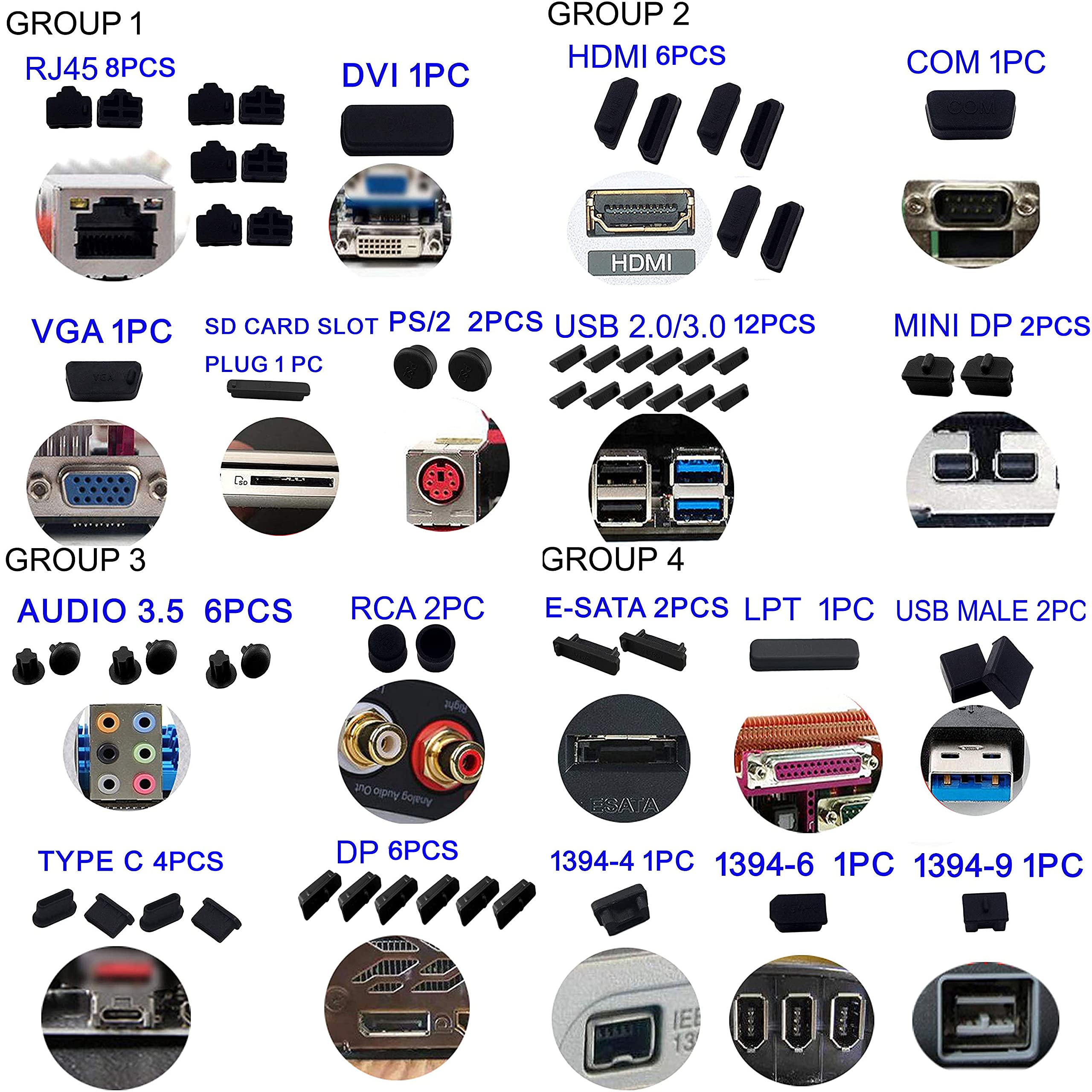 80 PCS Universal Computer Laptop & Motherboard Anti-Dust Plugs, 25 Types Port Covers for PC, Laptop, Gaming Setup & Home Office - Not Compatible with MacBook