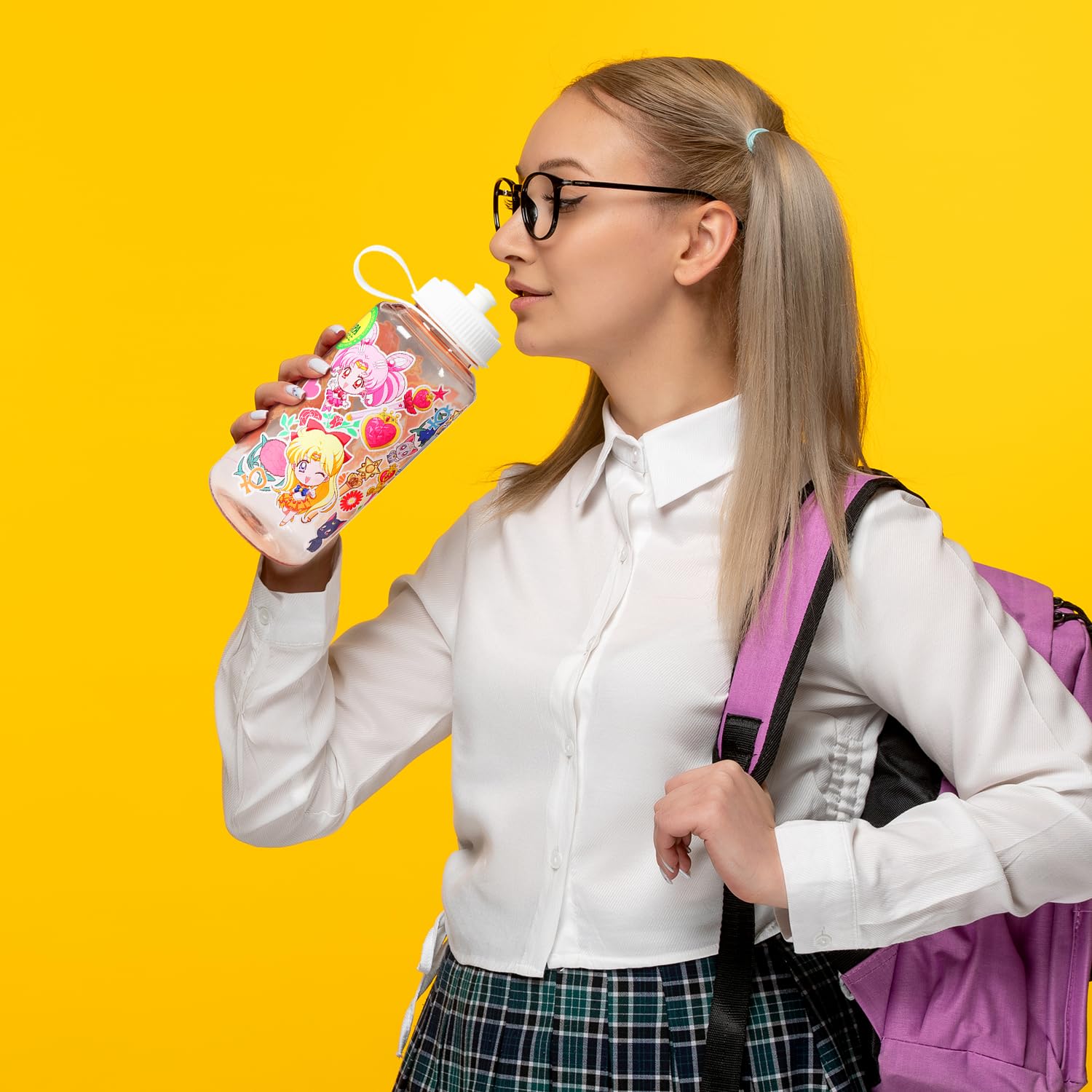 Sailor Moon Crystal Water Bottle 34oz - Anime Water Bottle with Chibi Characters - Official Licensed by Just Funky - Perfect for Gym, School, and Anime Collectors