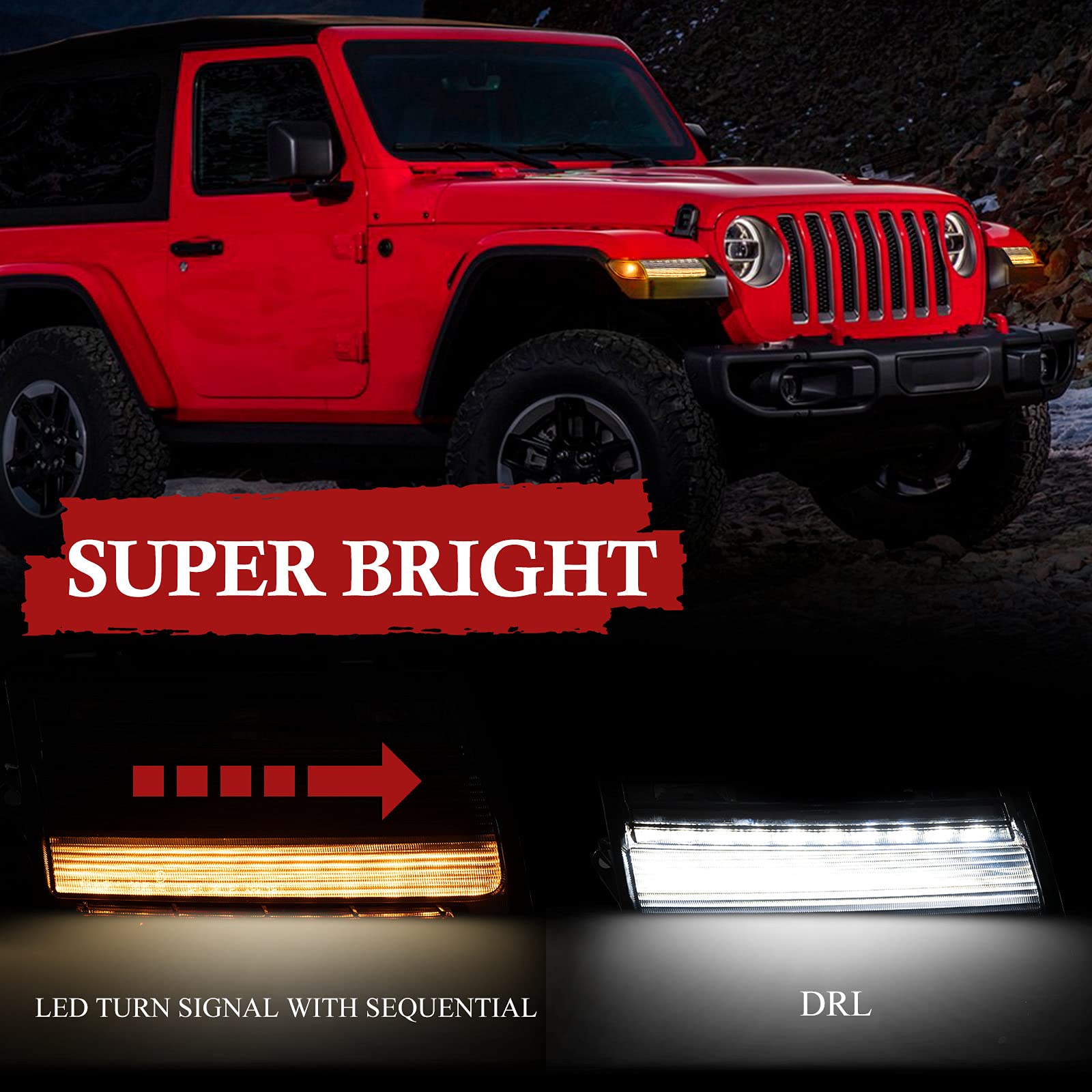 BUNKER INDUSTRIAL JL Fender Flares with LED Sequential Turn Signals & DRL Lights - Compatible with Jeep Wrangler 2018-2020 Sahara Rubicon (Excludes Sport Model) - Smoked Lens Design for Off-Road & Night Driving