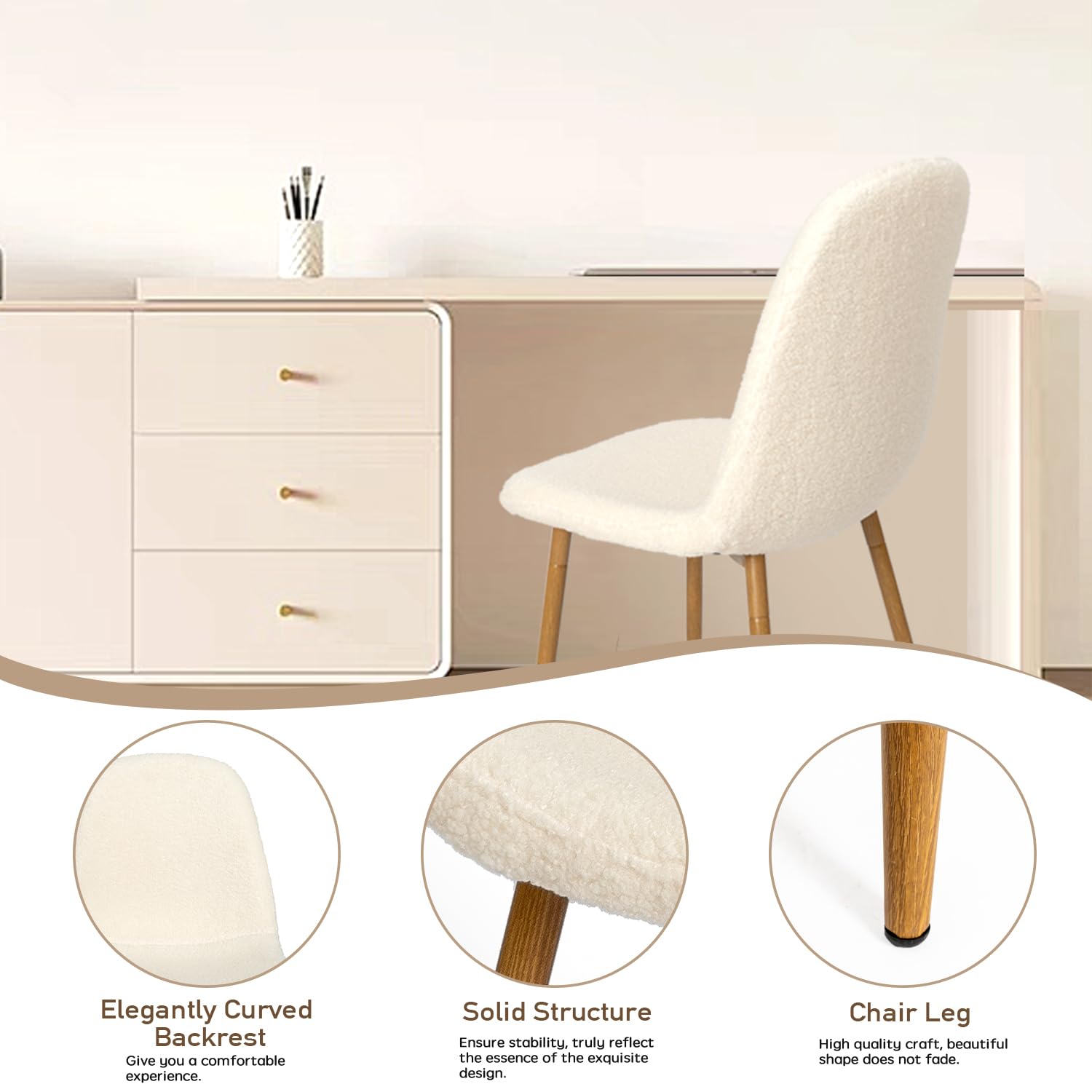 Modern Upholstered Fabric Armless Dining Chairs Set of 2 - Cream White Kitchen Side Chairs with Faux Wood-Grain Metal Legs for Living Room, Restaurant & Home Decor | Comfortable Seating for Family Meals, Coffee Shops and Small Spaces