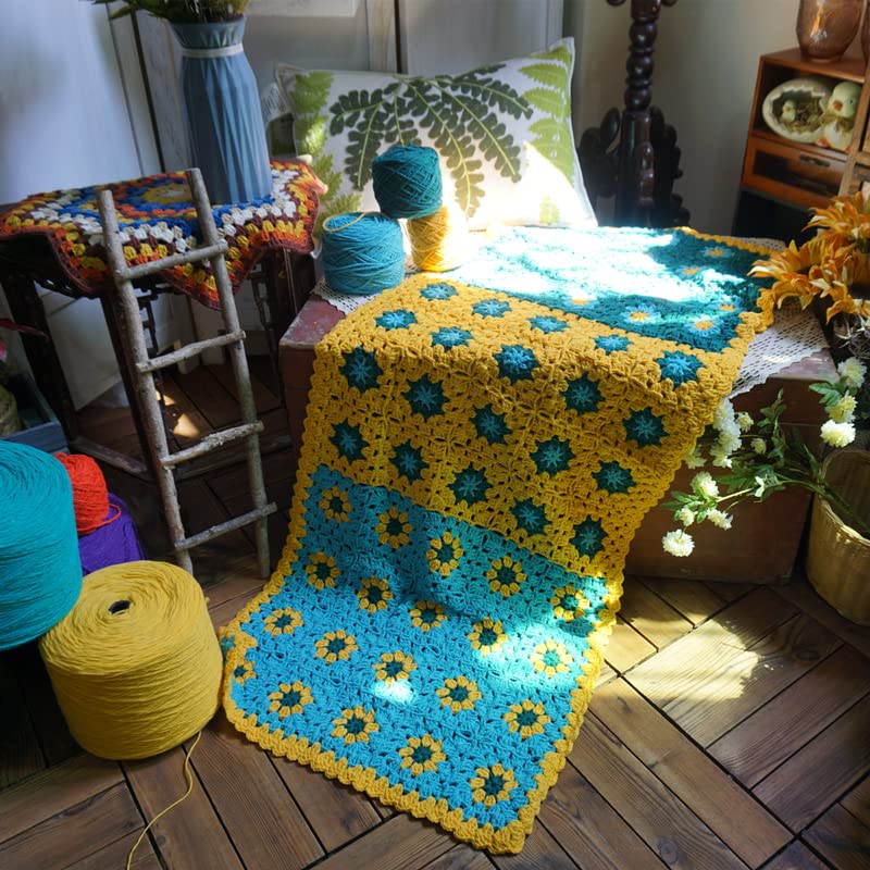 Handmade Granny Square Crochet Throw Blanket 51x19 Inch - Soft Cozy Decorative Couch Blanket for Sofa, Bed, Travel - All Season Warm Blanket Gift for Women & Men - Perfect for Netflix Nights, Camping & Home Decor