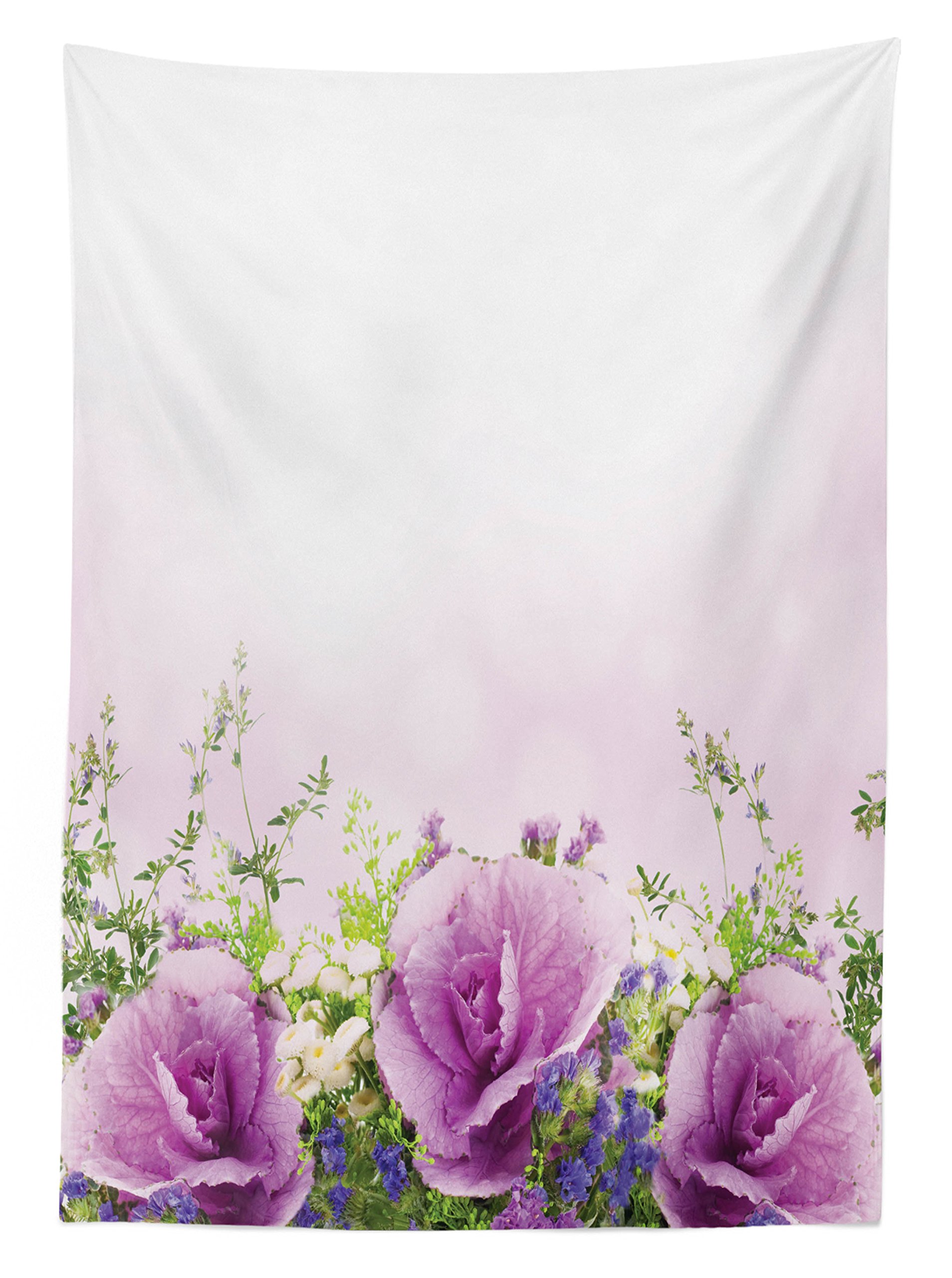 Ambesonne Floral Outdoor Tablecloth - Spring Cabbage Flowers Design, Washable Picnic Table Cover 58x120 Inches, Lavender Green | Perfect for Garden Parties, Outdoor Dining & Picnics