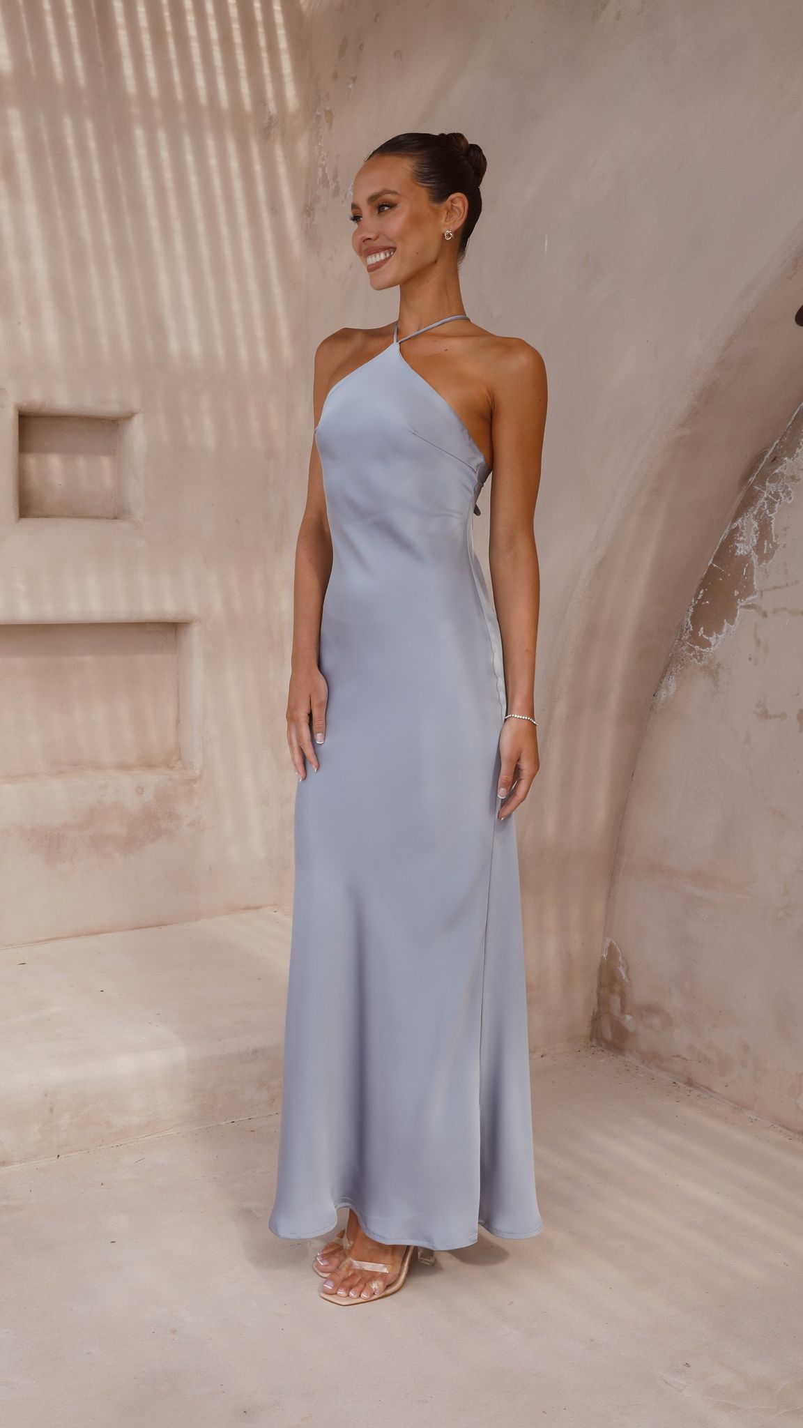 Chiara Maxi Dress for Women - Elegant Steel Blue Long Summer Dress for Beach, Wedding & Party | Flowy Boho Style