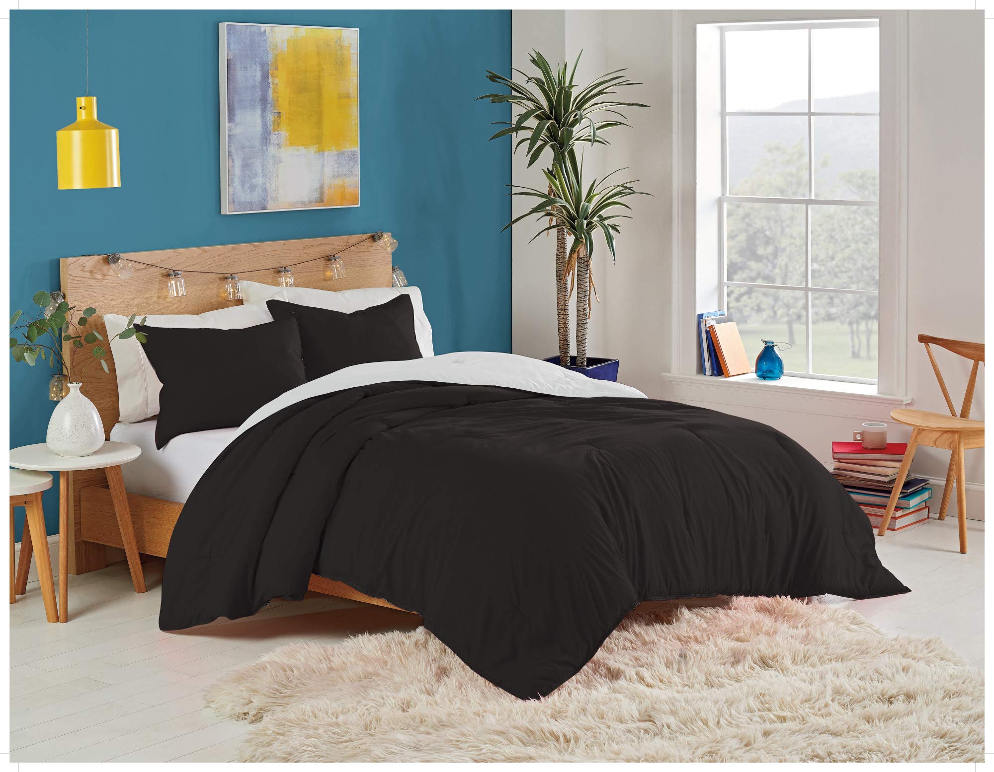Utica® Solid Reversible Comforter Set - King Size Black Bedding - Luxury Bedroom Decor for Master Bedroom & Guest Room