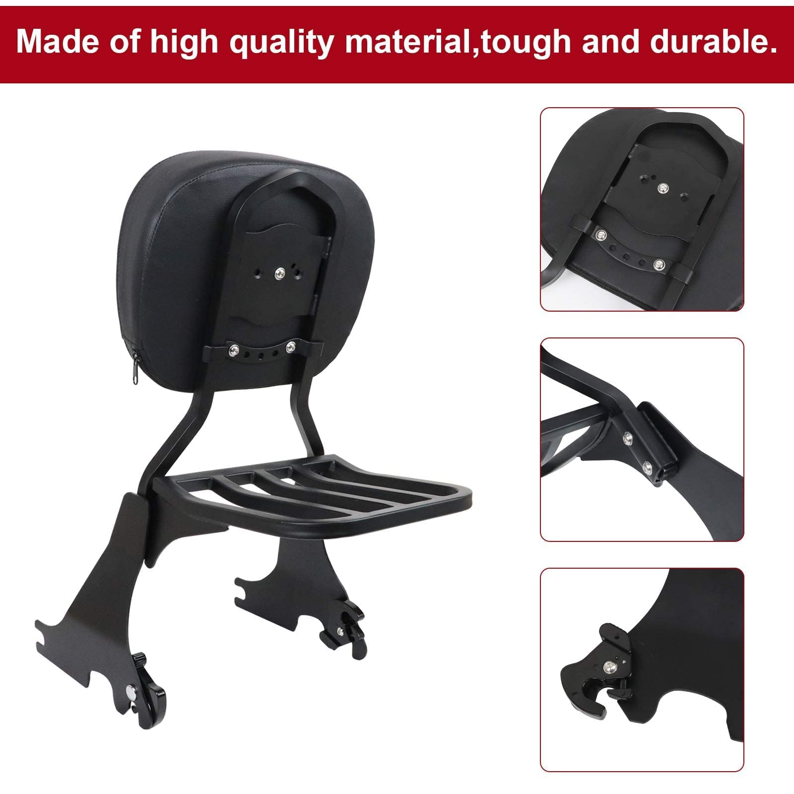 Detachable Low Passenger Backrest with Luggage Rack & Docking Latches for Harley Sportster XL 883 1200 (2004-2024) - Motorcycle Sissy Bar Backrest Kit - Perfect for Long Rides & Touring