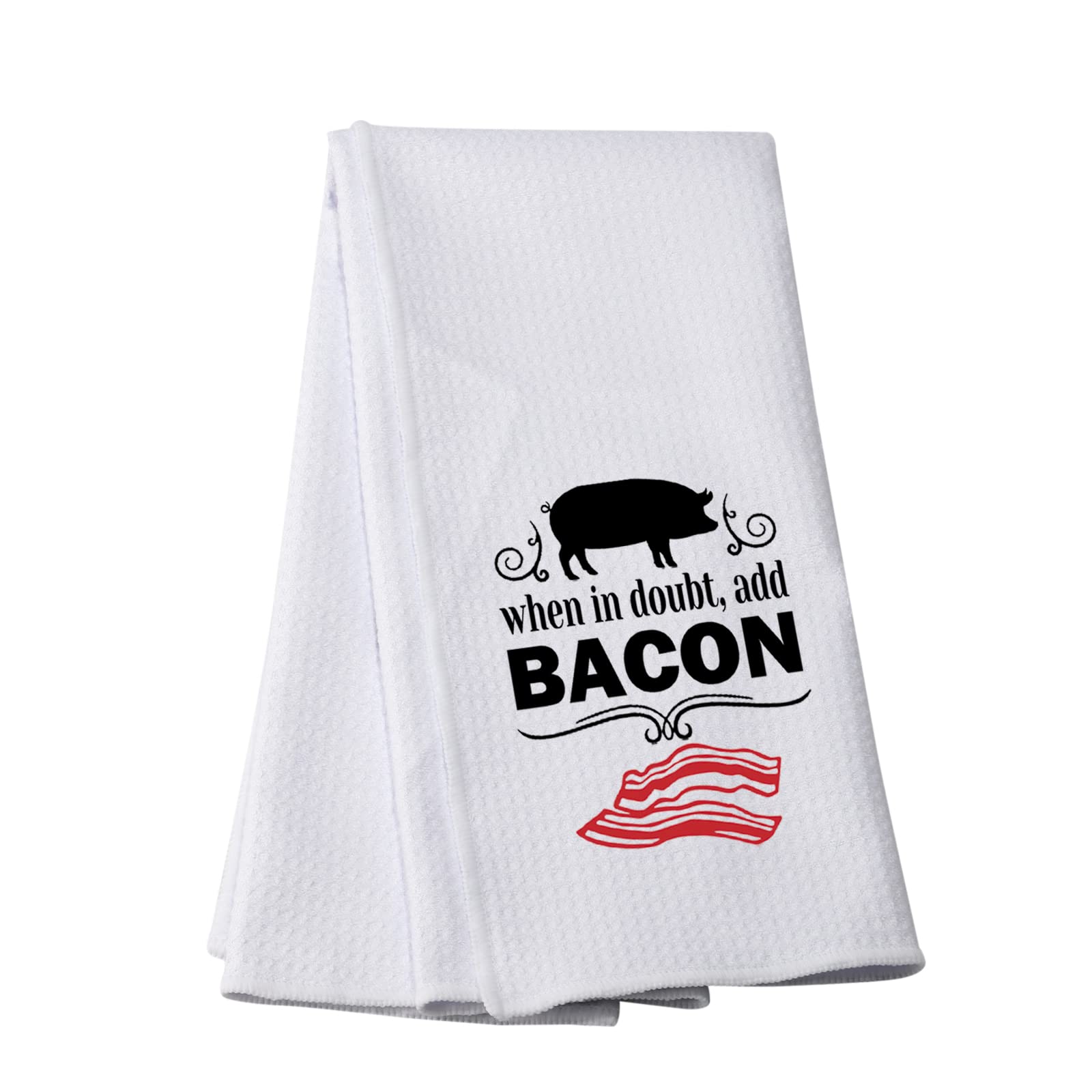 Funny Bacon Kitchen Towel - Pig Design with 'When in Doubt Add Bacon' Quote - Perfect Gift for Bacon Lovers - Ideal for Cooking, Baking & Kitchen Decor