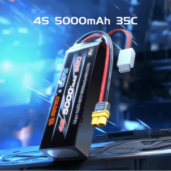 MJX 3S/4S 35C 11.1V/14.8V 5000mAh LiPo Battery with XT60 Plug - Compatible with MJX 10208 V2 Truck & H8H+ RC Vehicles - Perfect for Off-Road Racing and High-Performance RC Cars