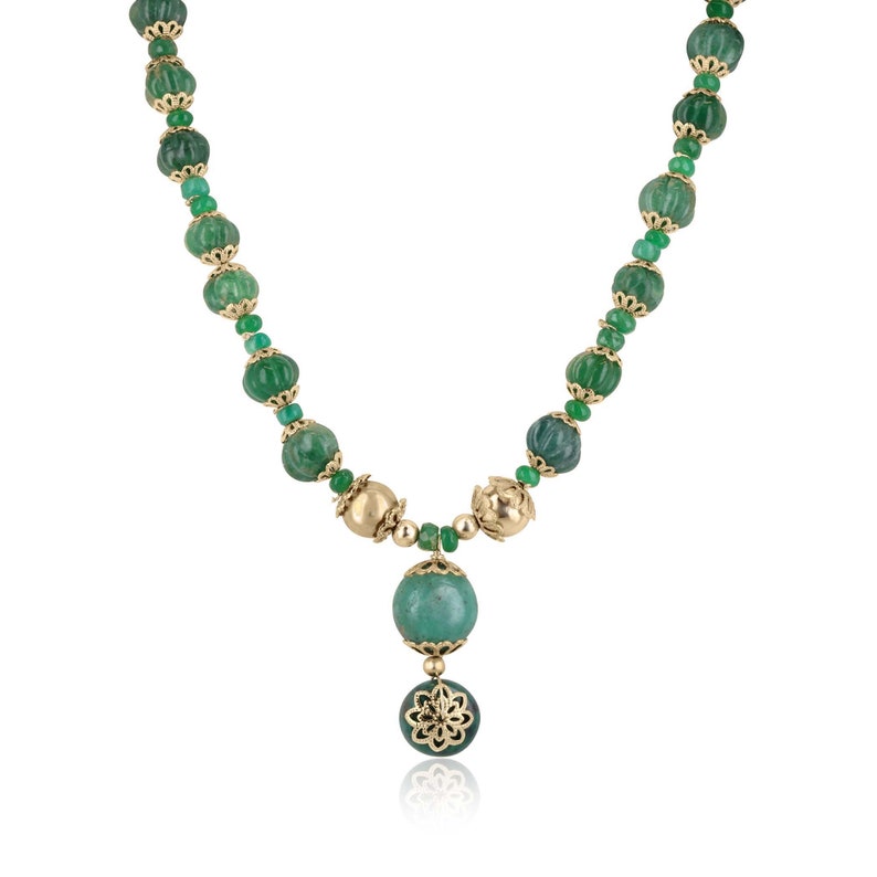 14K Gold Natural Emerald Rough Cut Floral Pendant Necklace for Women - Handcrafted Unique Jewelry Gift for Birthday, Anniversary & Special Occasions | Elegant Statement Necklace for Party, Wedding & Evening Wear