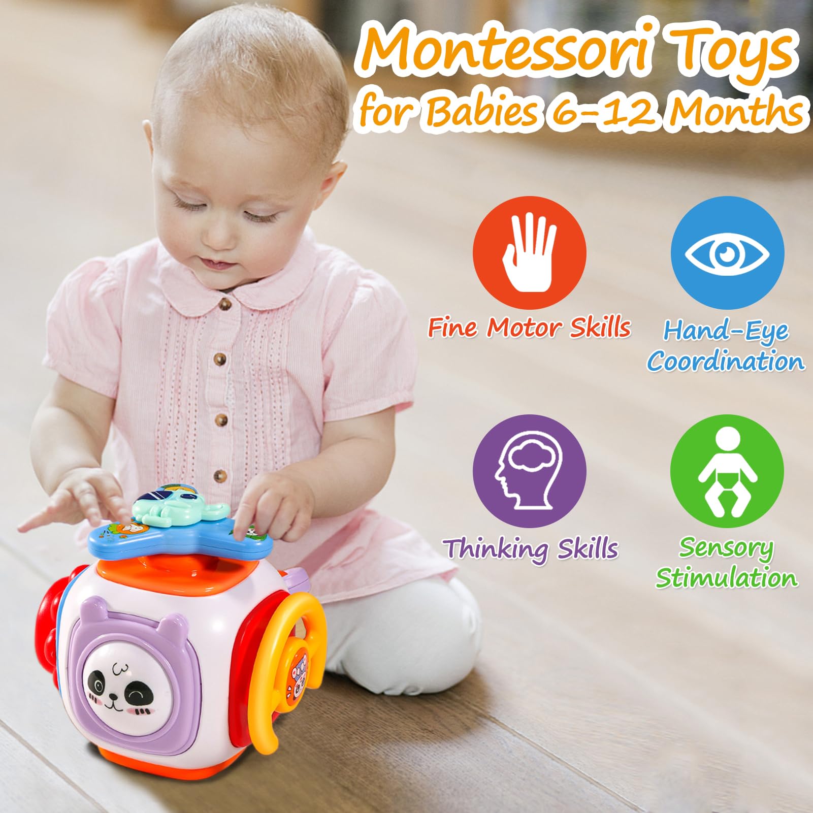 Montessori Toys for 1-3 Year Olds - Sensory Busy Board Cube with Travel Activities | Educational Toddler Toys for 6-24 Months | Perfect for Airplane & Car Travel, Early Learning & Interactive Play