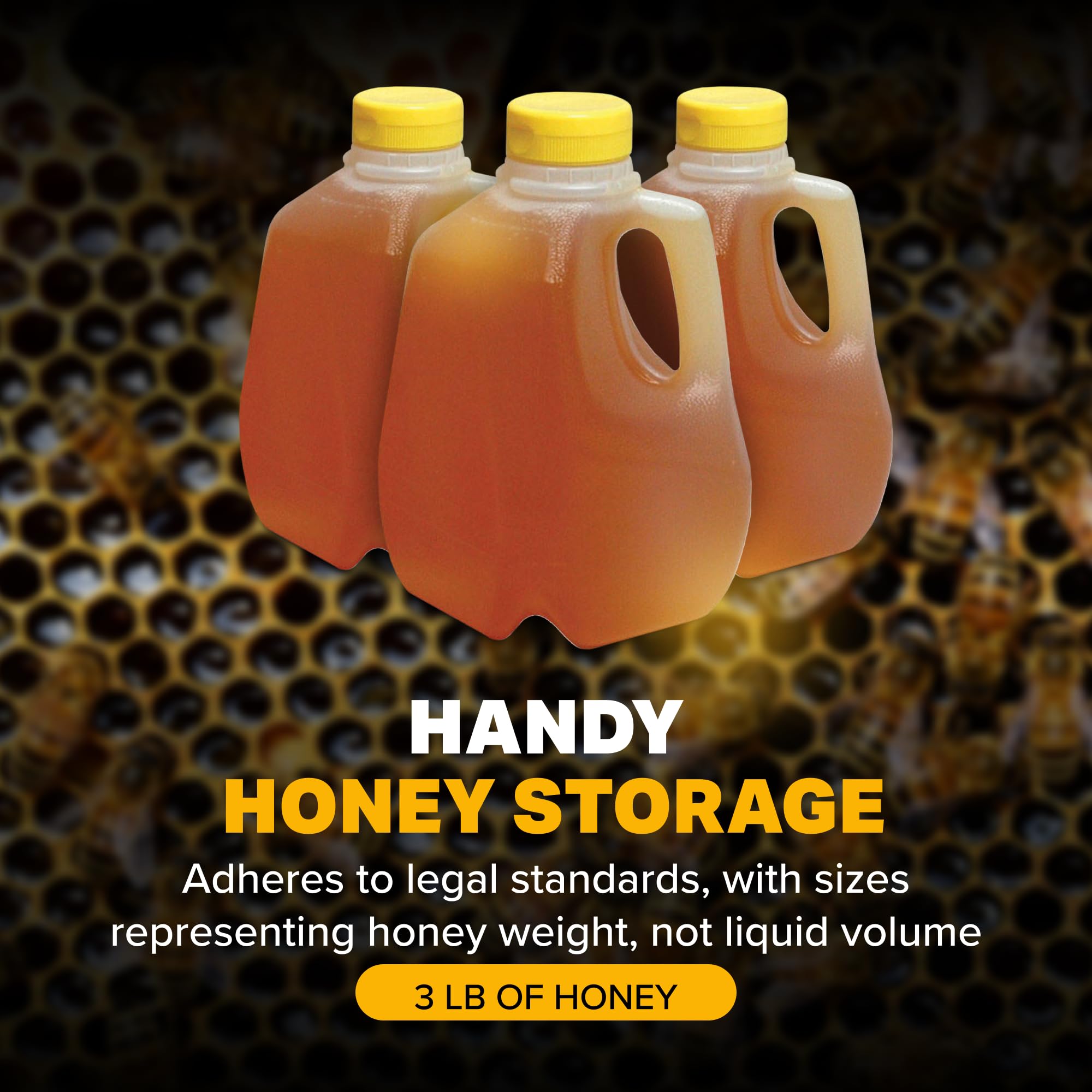 Mann Lake Refillable Handi-Pour Honey Jugs - 3 lb Plastic Containers with Yellow Flip-Top Lids - Empty Bottles for Honey Storage & Dispensing - 6-Pack (Honey Not Included) - Perfect for Beekeepers, Home Kitchens & Farmers Markets