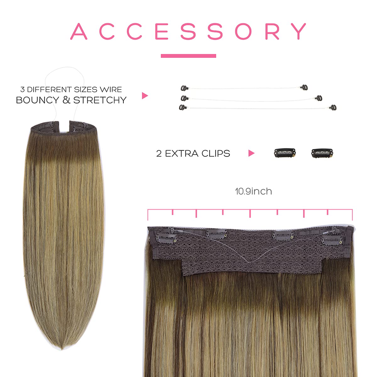 Marat 12-Inch 70g Balayage Chocolate Brown to Caramel Blonde Remy Human Hair Extensions with Invisible Wire - Natural Looking Clip-In Hair Extensions for Volume & Length - Perfect for Parties, Weddings & Daily Styling