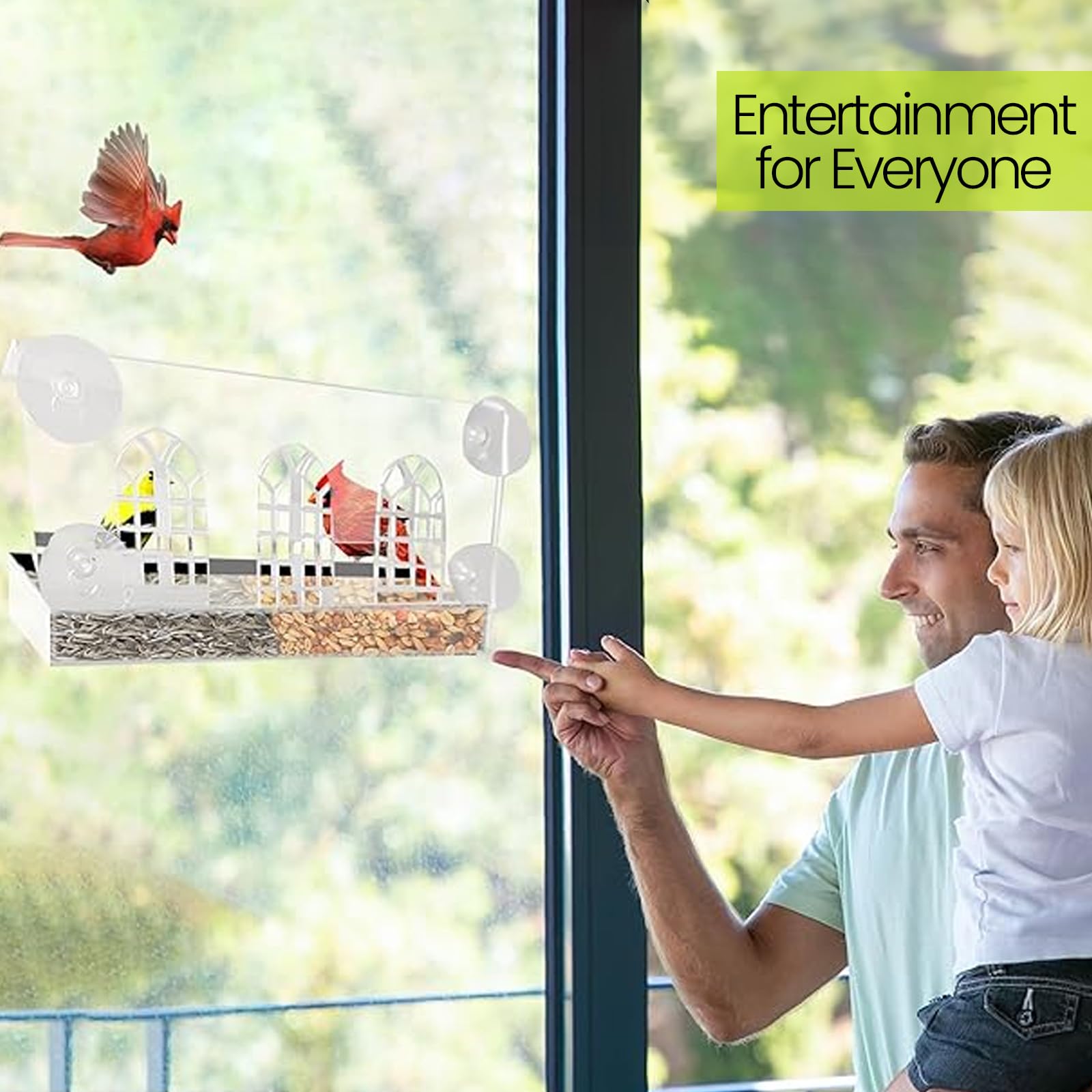 Nature Gear Acrylic Clear Window Bird Feeders - Weather Resistant, Easy to Clean with Sliding Tray & Strong Suction Cups - Perfect for Bird Watching at Home, Office, or Garden