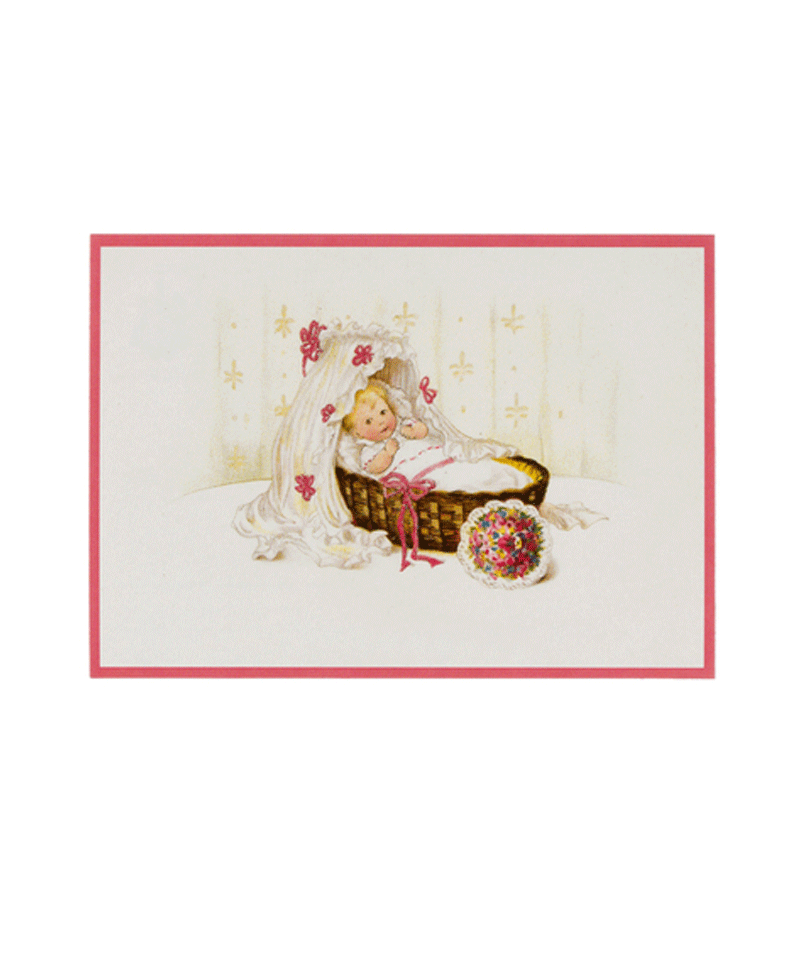 Vintage Baby in Cradle Glitter Greeting Postcard - Perfect for Newborn Announcements, Baby Showers & Keepsake Scrapbooking