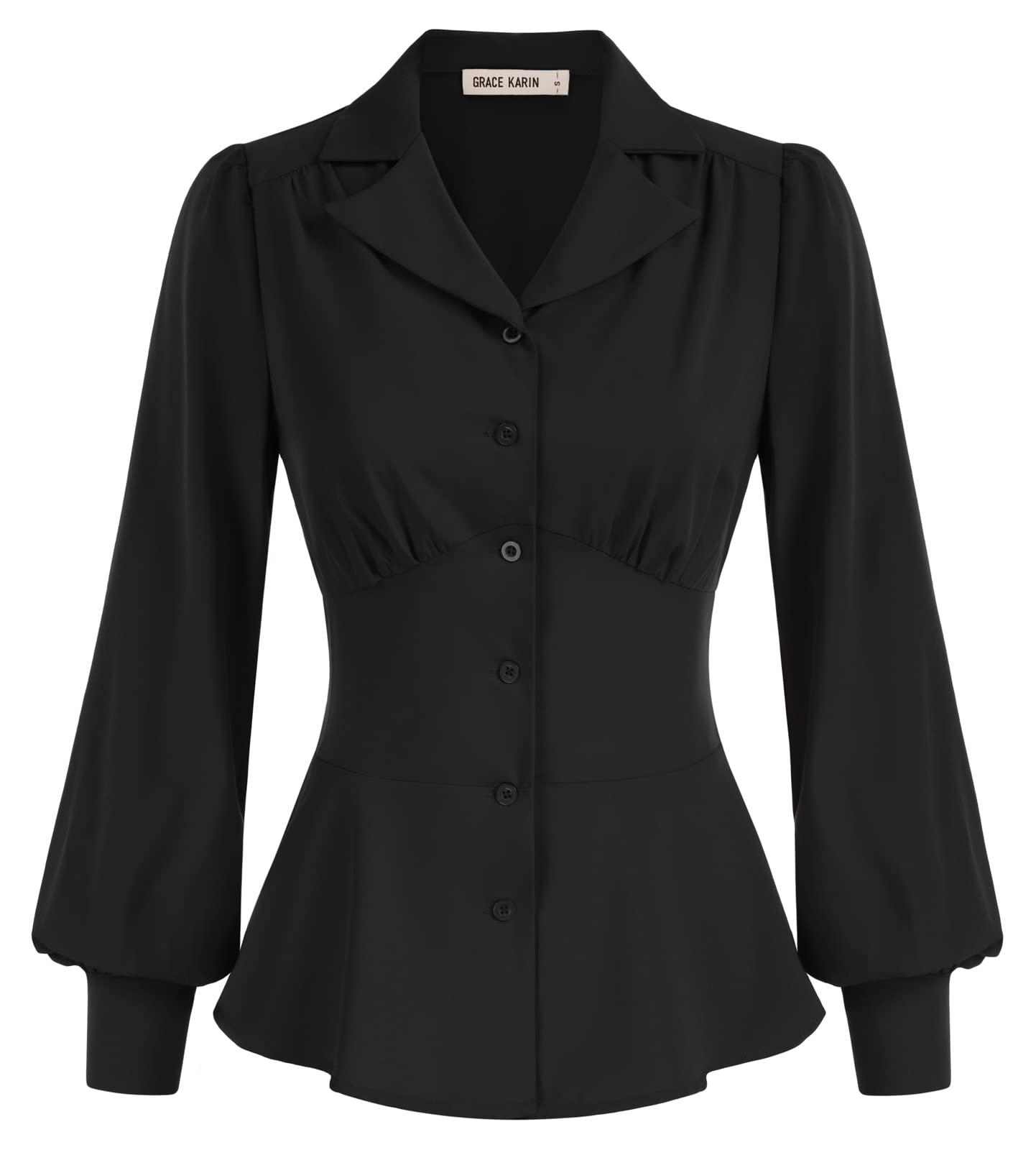 GRACE KARIN Women's Summer Peplum Button Down Shirt - Long Sleeve Collared Blouse for Work & Dressy Occasions | Office Wear, Business Casual & Date Night Outfits
