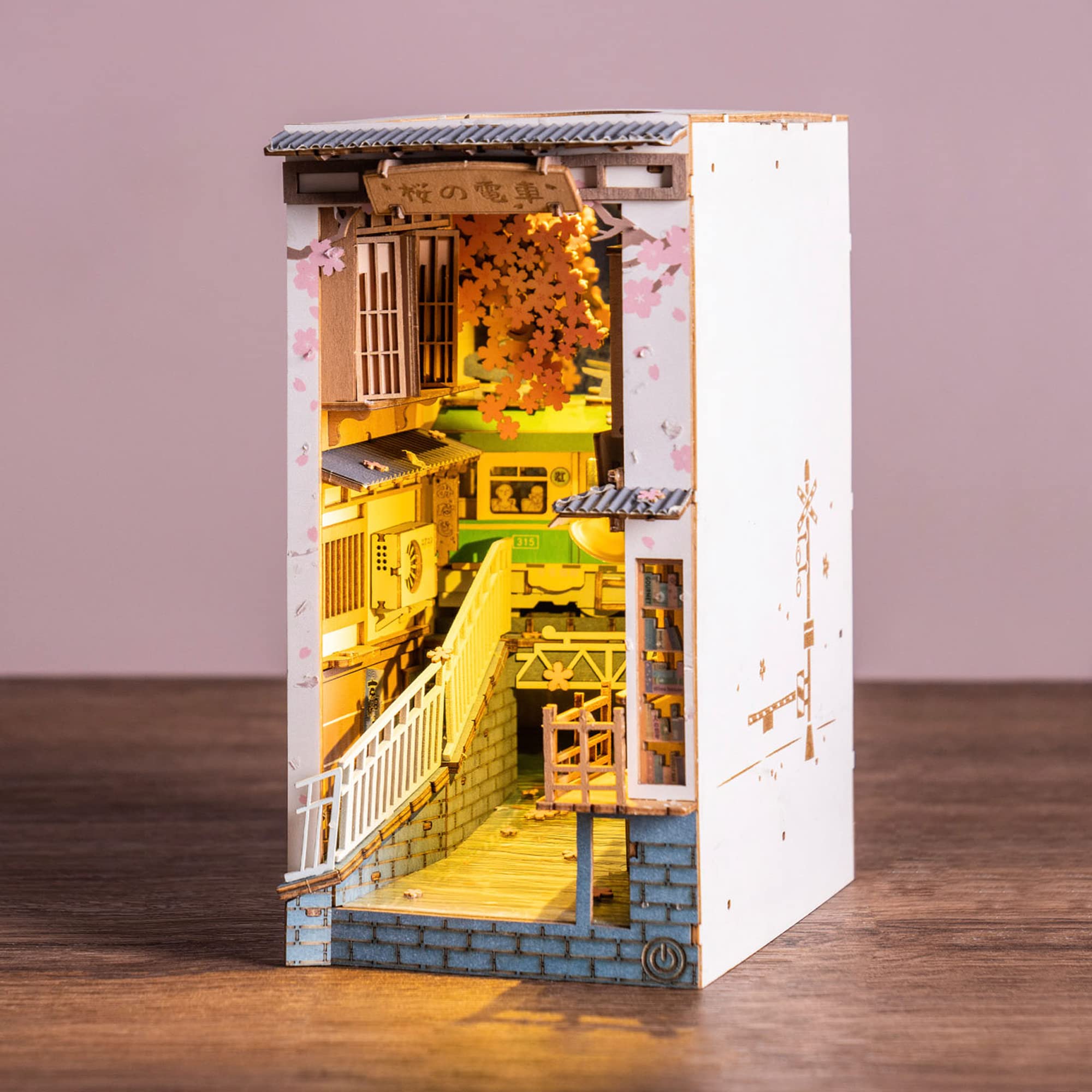 Rolife DIY Book Nook Kit - Sakura Densya 3D Miniature Bookshelf Insert | Creative Bookend & Home Decor | Adult Puzzle Craft for Relaxation | Perfect for Halloween, Christmas Gifts & Anime Lover Collections | Enhance Your Reading Nook or Office Desk Decor