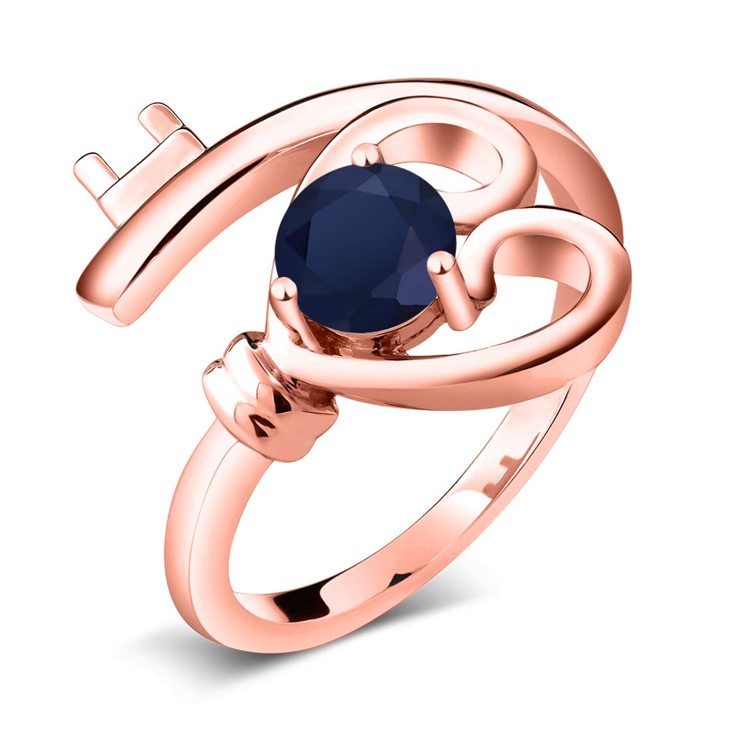 0.60 Ct Natural Blue Sapphire Heart Key Ring - 18K Rose Gold Plated Sterling Silver - Perfect Gift for Anniversary, Valentine's Day & Special Occasions