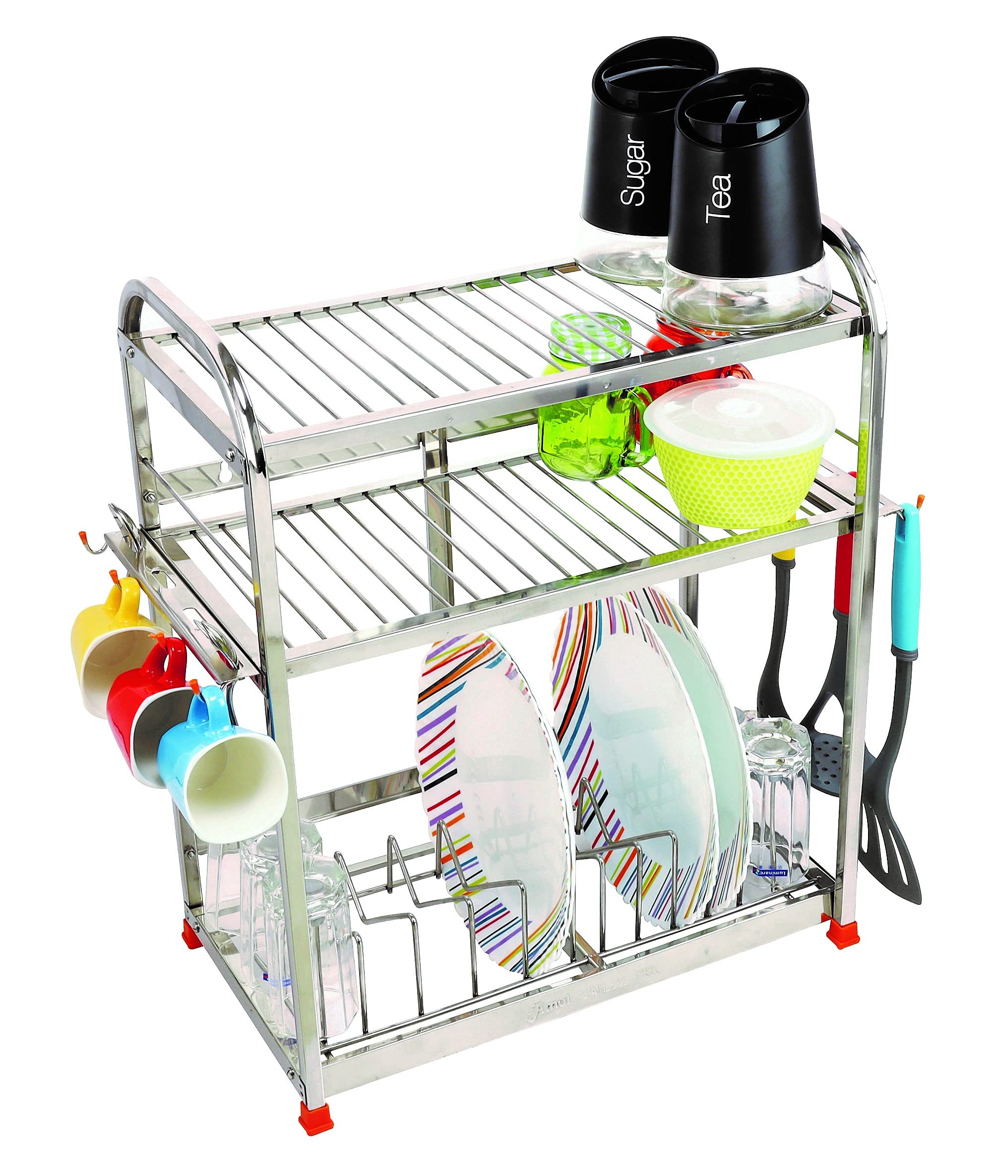 Premium Stainless Steel Dish Rack & Kitchen Organizer | AMOL® Wall Mount Utensil Stand for Drying & Storage | Perfect for Small Kitchens, Apartments & Restaurants
