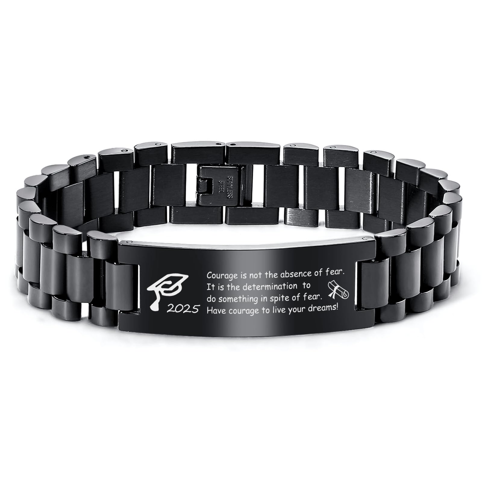 Custom Graduation Bracelet for Men - Inspirational Class of 2025 Gift - Stainless Steel Link Bracelet for College Graduates - Personalized Graduation Gift for Him - Perfect for Commencement Ceremonies & Alumni Celebrations
