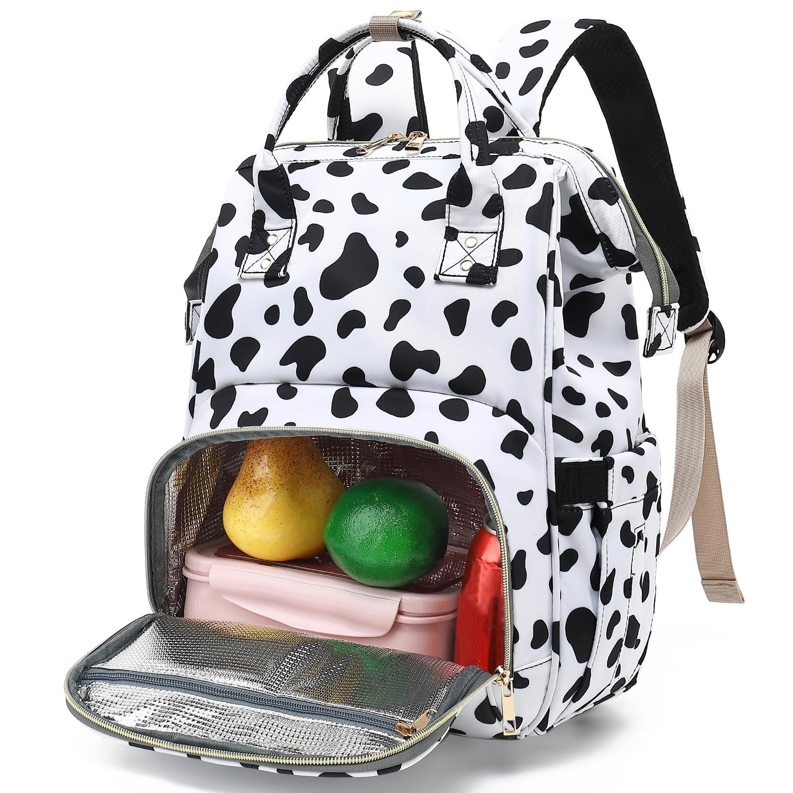 Fuyicat Cow Print Insulated Lunch Backpack for Women & Girls - Waterproof Laptop School Backpack, College Bookbag with Cooler Compartment | Perfect for Work, School, Travel & Picnic
