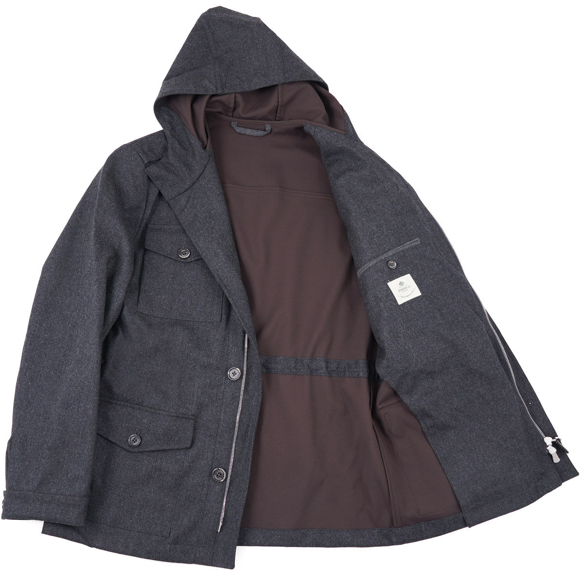 Borrelli Men's Brushed Flannel Wool Field Jacket - Warm Winter Outdoor Coat for Hiking, Camping & Casual Wear