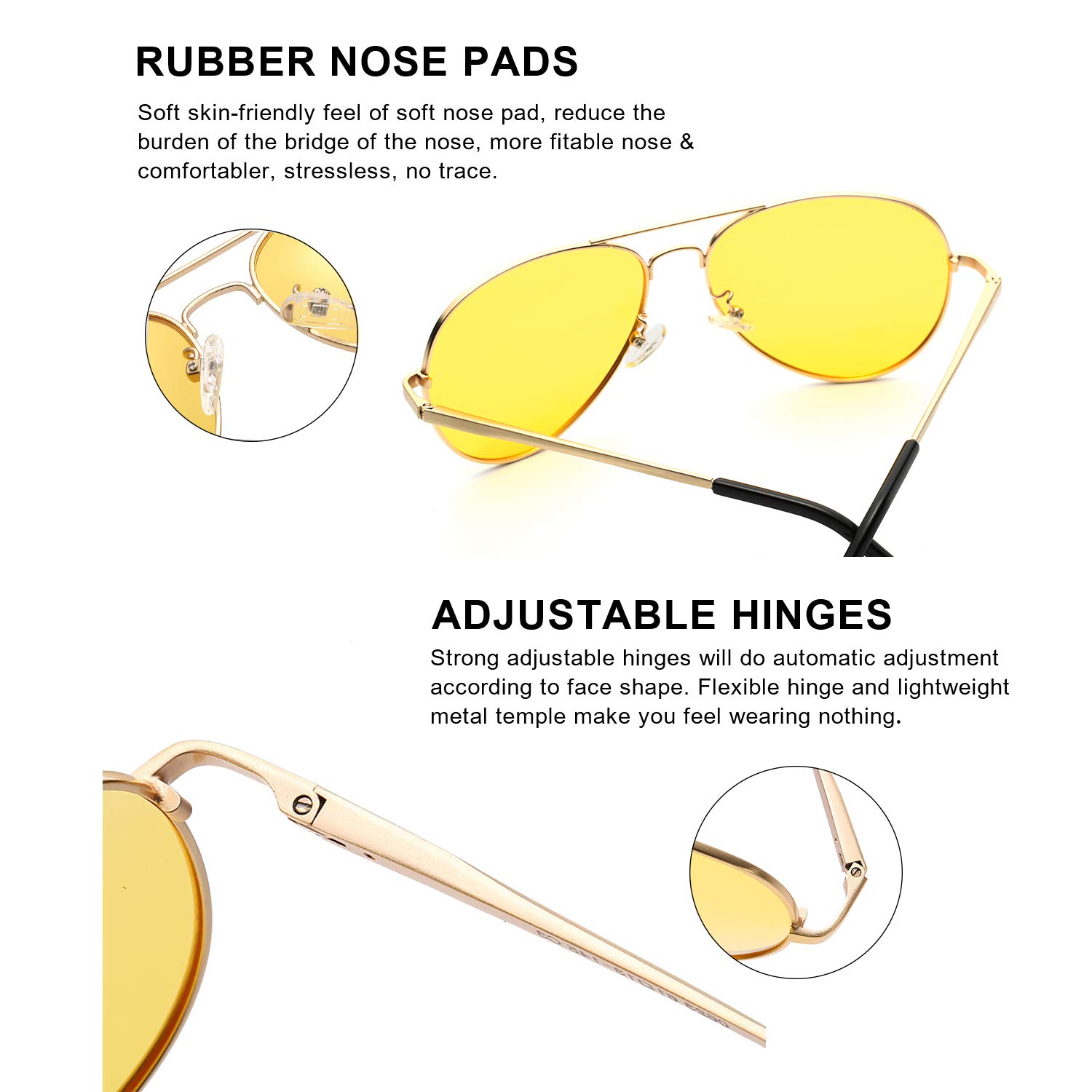 Aviator Night Vision Glasses for Men & Women - Anti Glare Driving Glasses with Yellow Lens for Enhanced Night Vision | Perfect for Night Driving, Motorcycling & Low Light Conditions