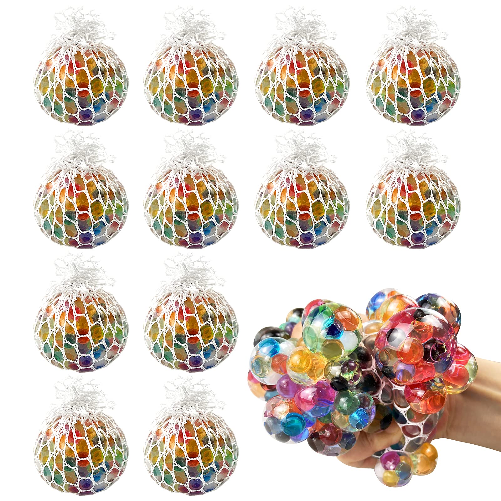 ZGWJ Anti-Stress Squishy Balls - Colorful Water Bead Sensory Toys for Anxiety Relief & Stress Management - 12 Pack Squeeze Grape Balls for Kids & Adults - Perfect for Office, Classroom & Home Relaxation