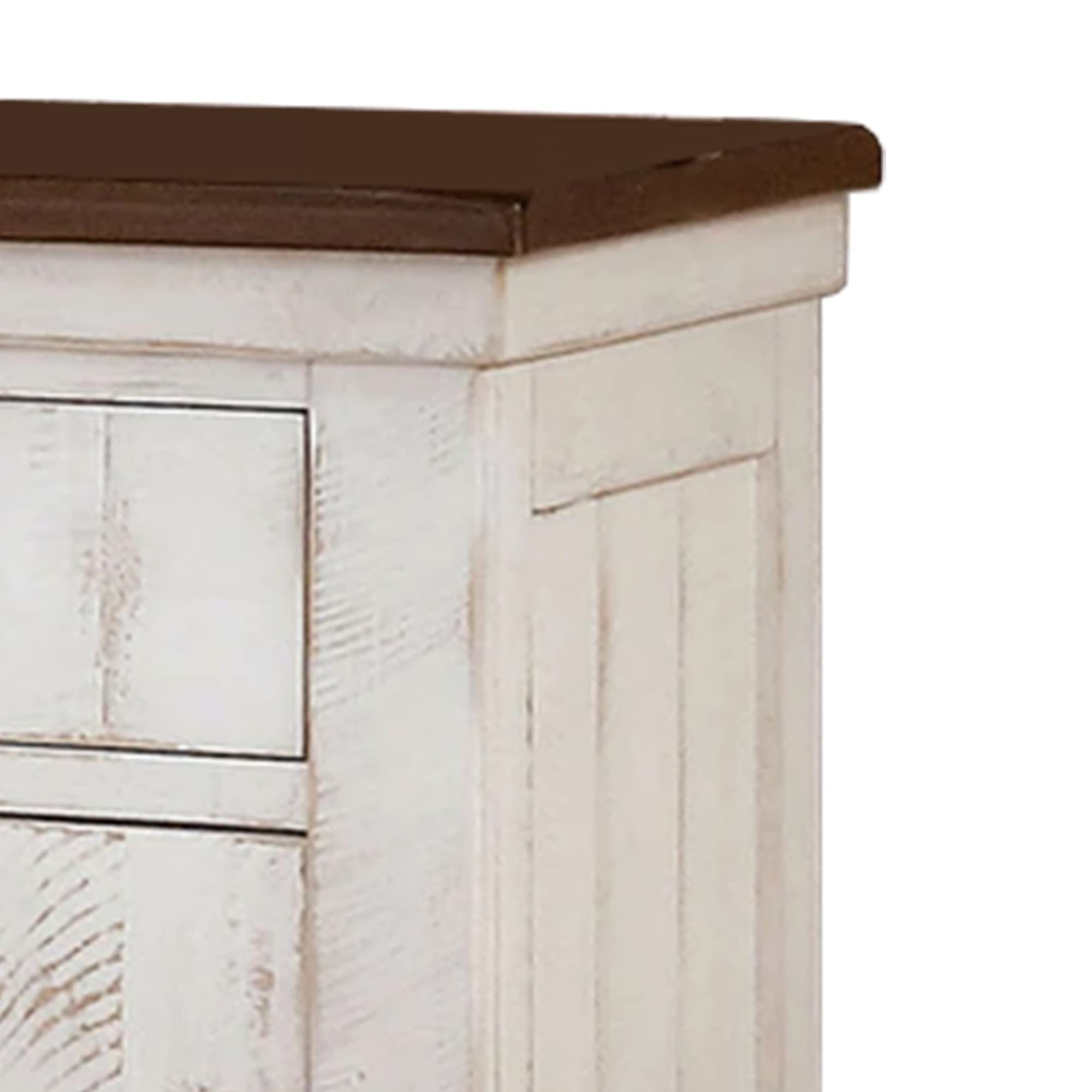 Benjara Modern Nightstand with 2 Drawers, USB Charging Ports & Plank Design - White & Brown Wood Bedside Table for Bedroom, Living Room & Office