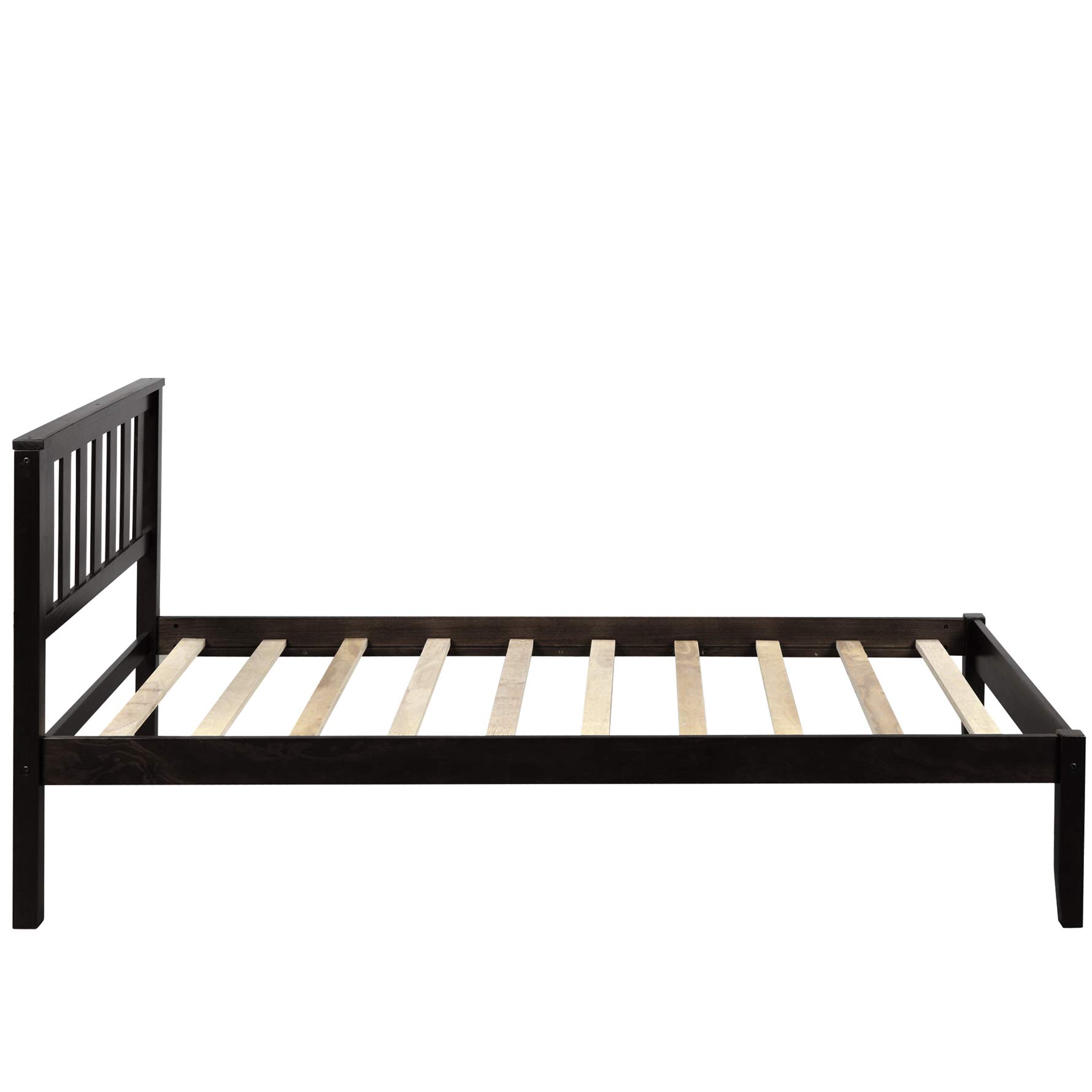 Harper & Bright Designs Twin Size Wood Bed Frame with Headboard - Sturdy Platform Bed with Wooden Slat Support in Espresso Finish - Perfect for Kids Rooms, Guest Bedrooms & Small Spaces