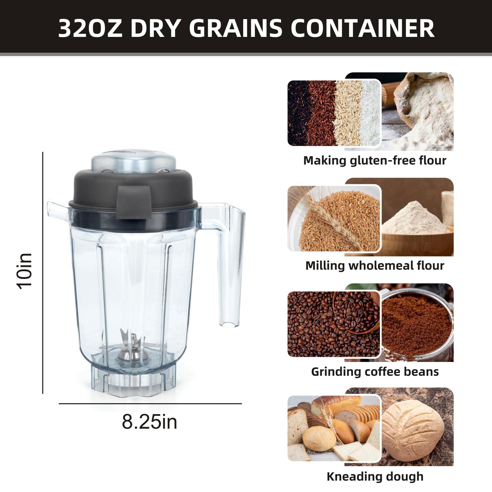 32oz Vitamix Blender Replacement Container - Dry Grains Pitcher Compatible with Vitamix 5200/5000/6000/6300/7500/750/E310 (Model ASY195, VM0101-0103, VM0158, VM0197) - Perfect for Grinding Coffee Beans, Nuts & Spices at Home