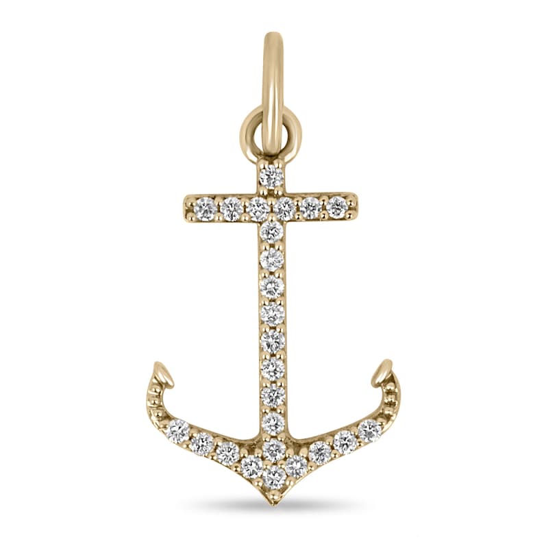14K Gold Natural Diamond Anchor Necklace for Women - 0.45tcw Iced Out Pave Cut Ocean Lover Jewelry Gift for Birthday, Anniversary & Beach Vacation
