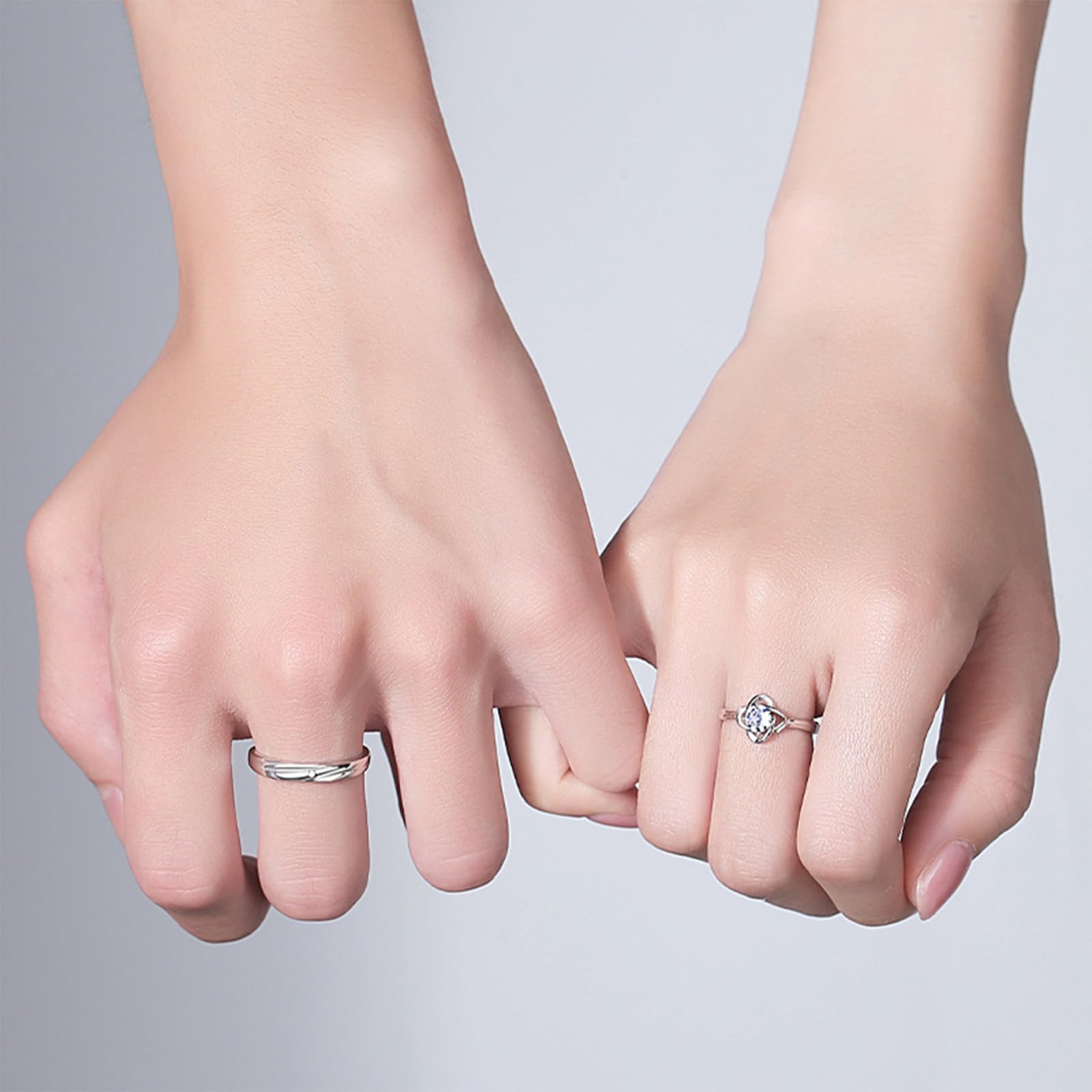 Matching Couple Rings Set - Adjustable Silver Promise & Engagement Rings for Him & Her - Wedding Bands, Valentine's Day Gifts for Couples - Perfect for Anniversaries, Proposals & Romantic Occasions