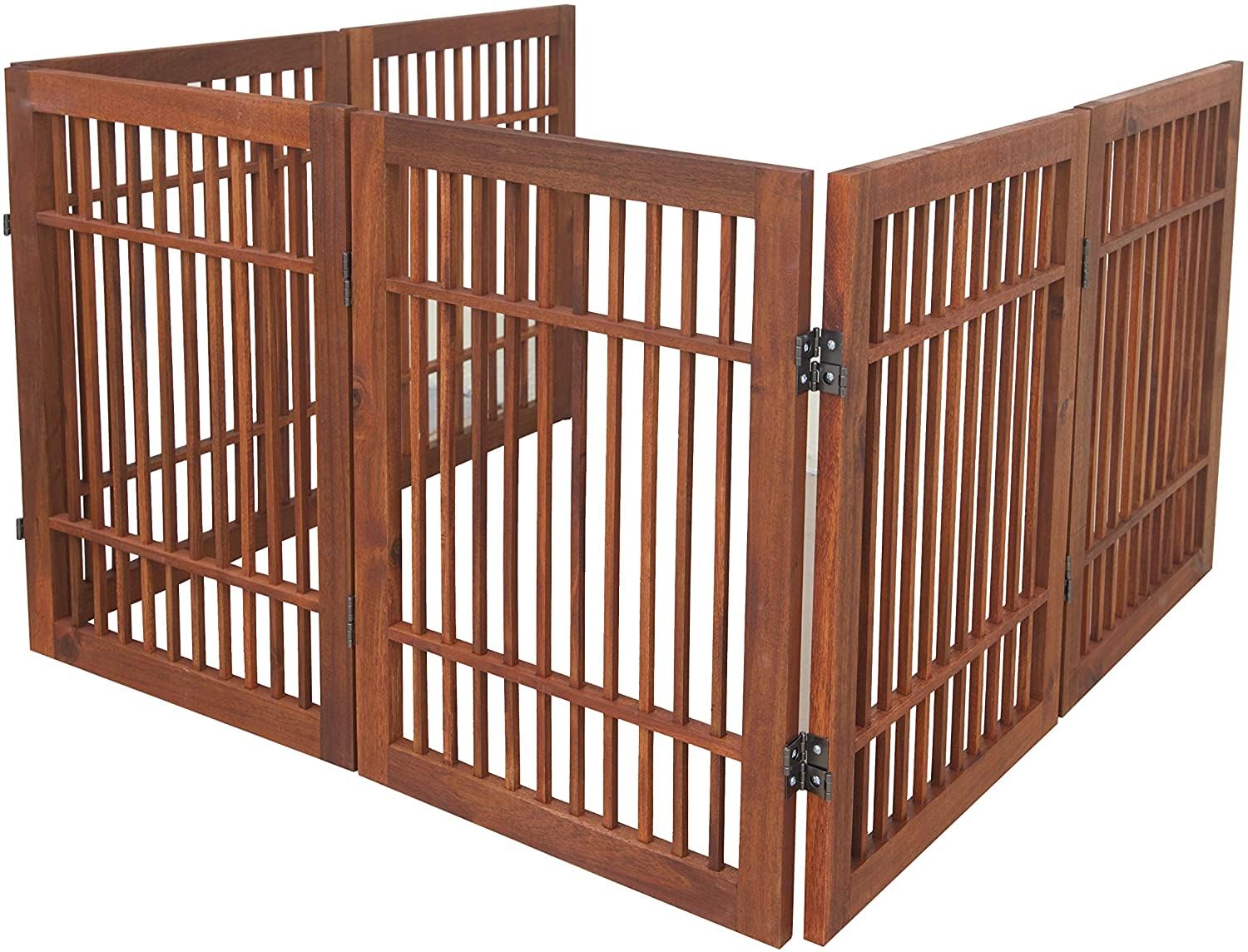 Premium Acacia Hardwood Pet Dog Gate - Freestanding, Folding & Portable Indoor/Outdoor Wooden Fence (6-Panel, 24