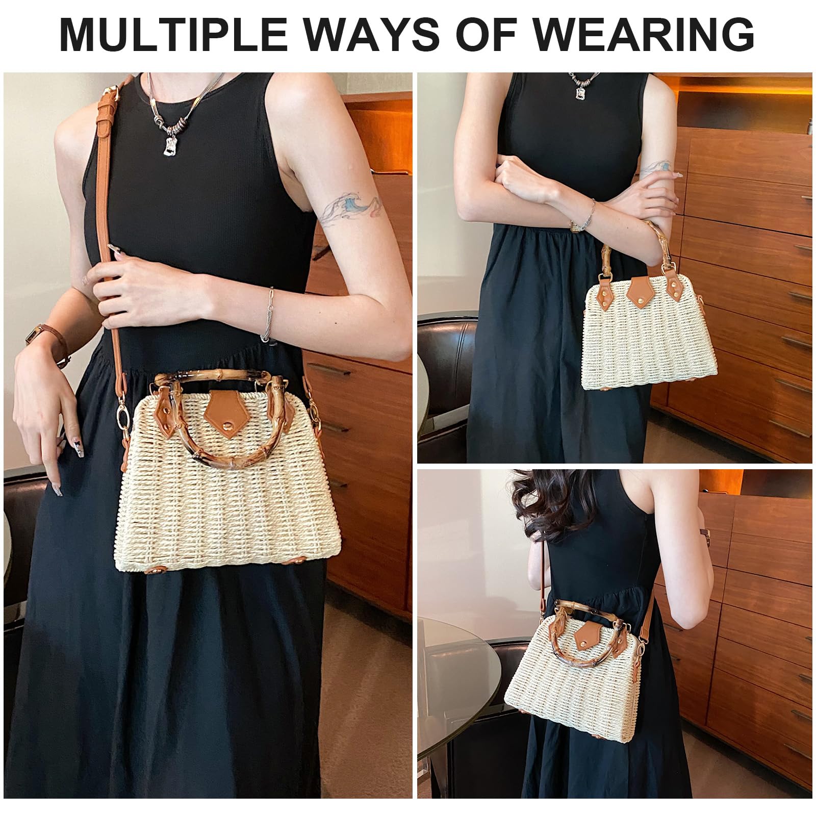 Trendy Straw Tote Bag for Women - Summer Woven Crossbody Wicker Purse with Bamboo Handle | Beach, Picnic & Shopping Accessory
