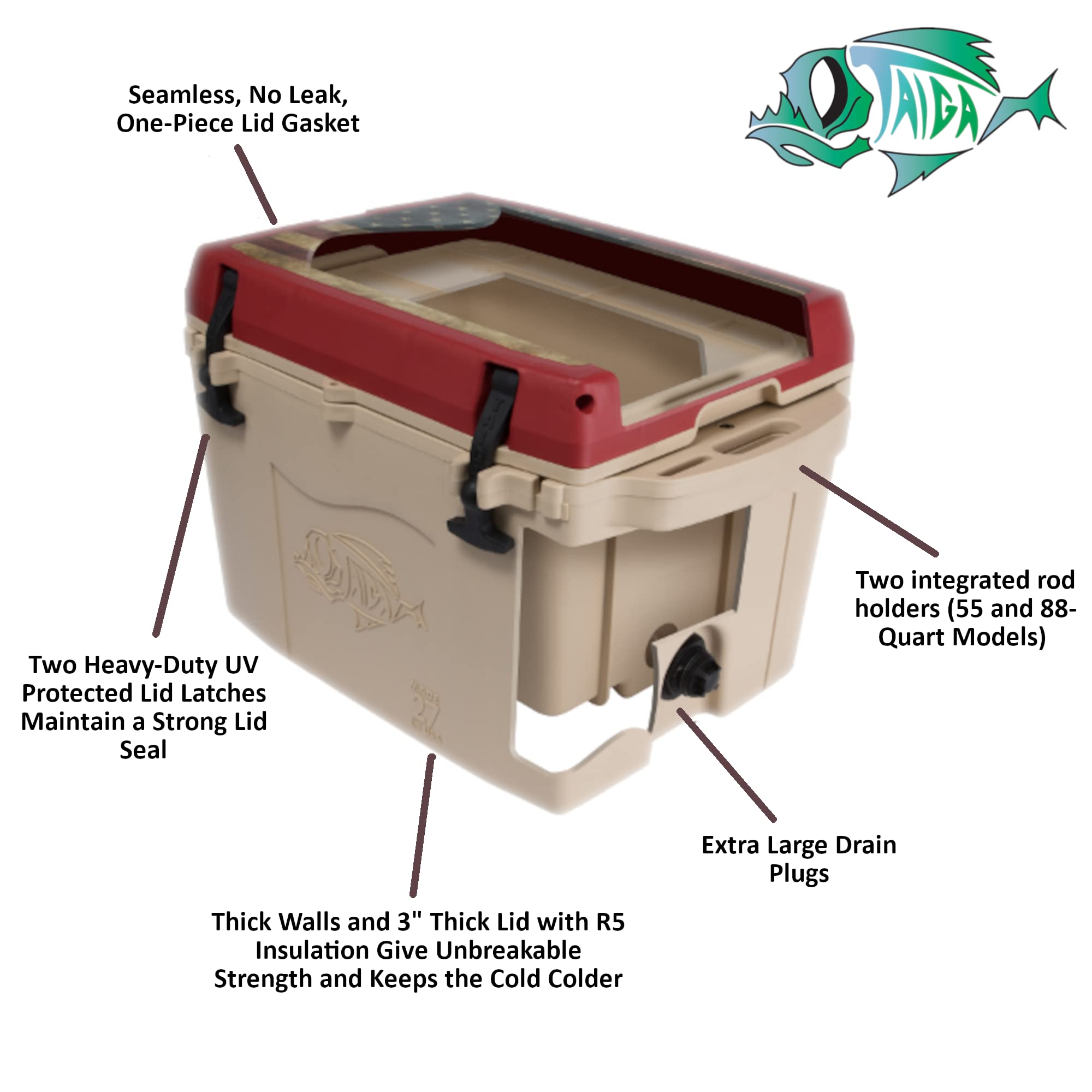 Taiga 27 Quart Cooler - Heavy Duty Portable Ice Chest for Camping, Fishing, Picnics & Outdoor Adventures - Leakproof & Insulated Cooler Box