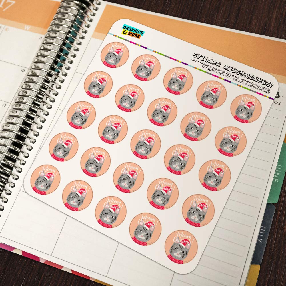 Meowy Merry Christmas Cat Planner Stickers - Cute Cat in Sweater & Hat Scrapbooking Decals for Holiday Journals, DIY Crafts & Christmas Card Making