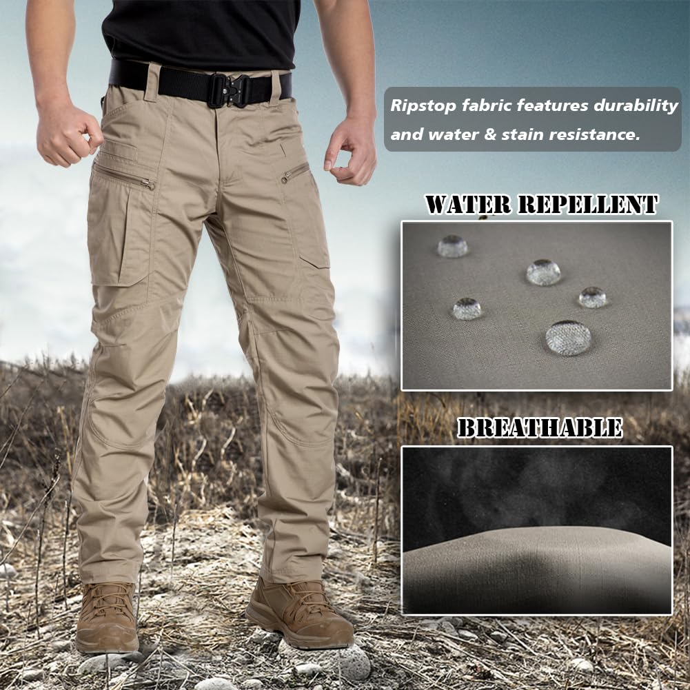 CARWORNIC Men's Tactical Cargo Pants - Lightweight Ripstop Military Pants with Water Resistant Fabric for Outdoor Hiking, Camping & Workwear | Durable Work Pants for Hunting, Travel & Tactical Activities
