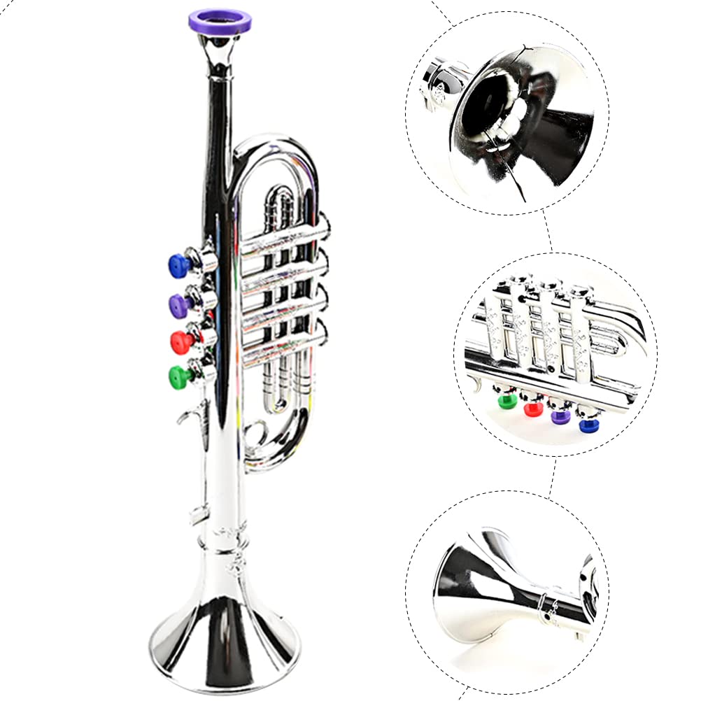 LUOZZY Realistic Silver Plastic Trumpet Toy for Kids - Musical Instrument Playset for Children's Band, Birthday Gifts & Pretend Play