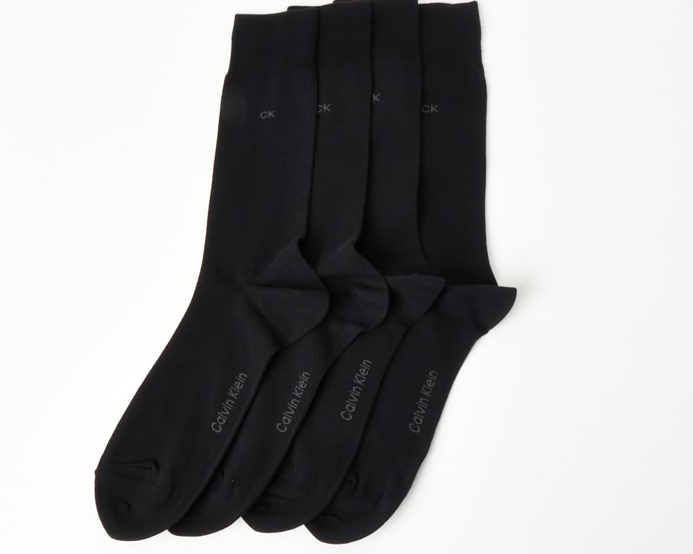Calvin Klein Men's Crew Socks 4-Pack - Lightweight Combed Cotton Blend Dress Socks for Men Size 7-12 - Breathable Everyday & Formal Socks for Work, Office & Dress Shoes