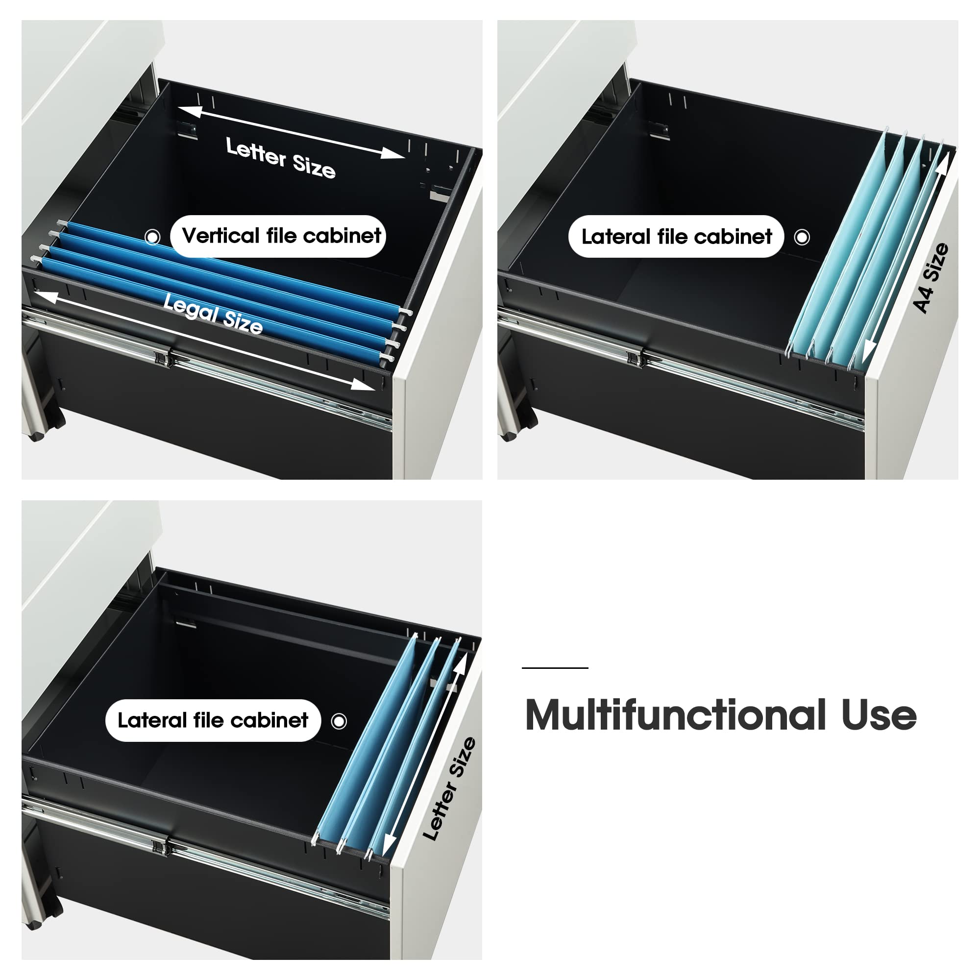 DEVAISE 3-Drawer Rolling File Cabinet with Lock - Fully Assembled Under Desk Storage Organizer for Home Office - White | Perfect for Document Organization & Small Space Storage Solutions