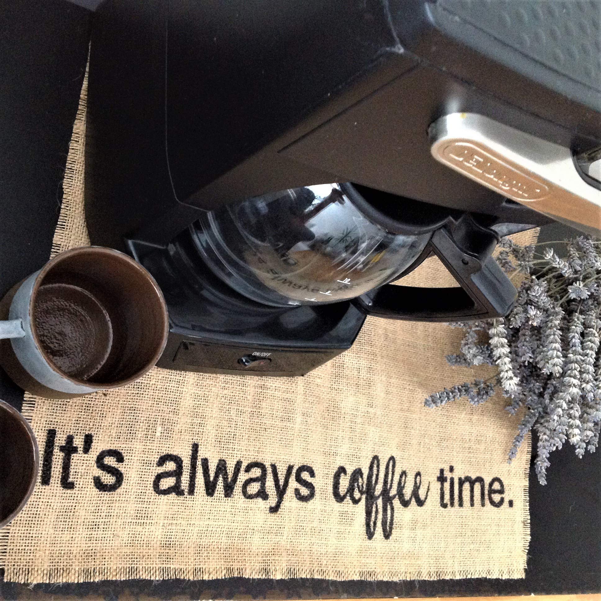 Rustic Burlap Coffee Maker Mat - Keurig Placemat, Coffee Bar & Farmhouse Decor, Non-Slip Pot Mat - Perfect for Coffee Stations, Kitchen Countertops & Gifts for Coffee Lovers
