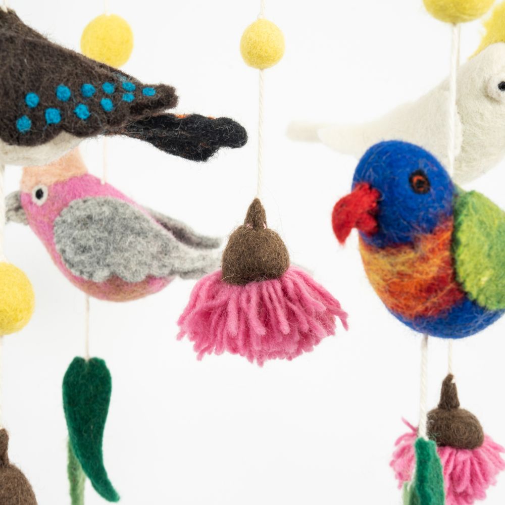 Handmade Felt Hanging Mobile with Australian Bird Designs - Nursery Decor, Baby Shower Gift, Kids Room Wall Art for Newborns & Toddlers