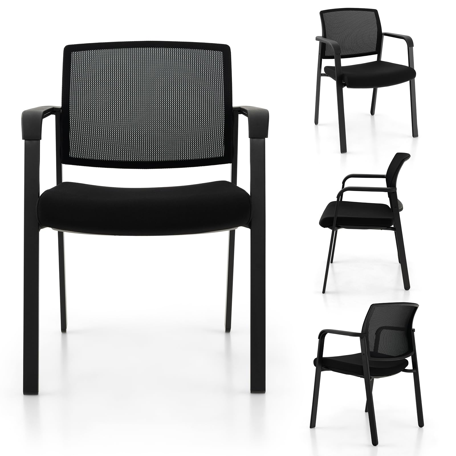 Giantex 6-Pack Reception Room Chairs Set - Stackable Mesh Back Office Chairs with Padded Seat & Metal Frame, Armrests, No Wheels - Perfect for Waiting Rooms, Lobbies, Guest Seating & Conference Areas