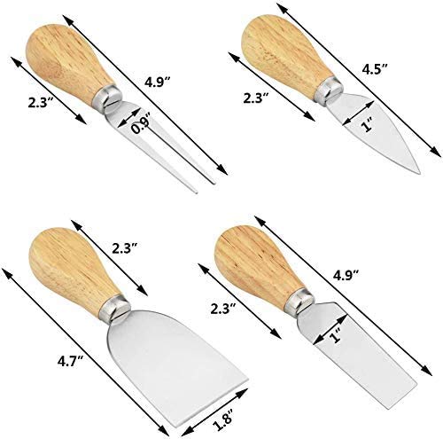 Premium Stainless Steel Cheese Knives Set with Wooden Handle - 4 Cheese Slicers & 4 Straws for Cheese Tasting - Perfect for Charcuterie Boards, Wine Parties & Gourmet Cheese Platters