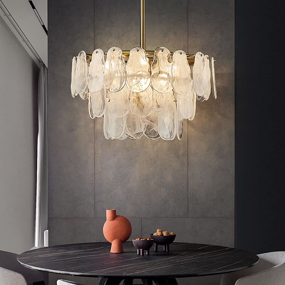 LOVEDIMA Gold 6-Light Chandelier - Modern Multi-Tier Lantern Pendant Lighting for Dining Room, Cloud Glass & Metal Ceiling Light Fixture | Perfect for Farmhouse, Restaurant & Luxury Home Decor