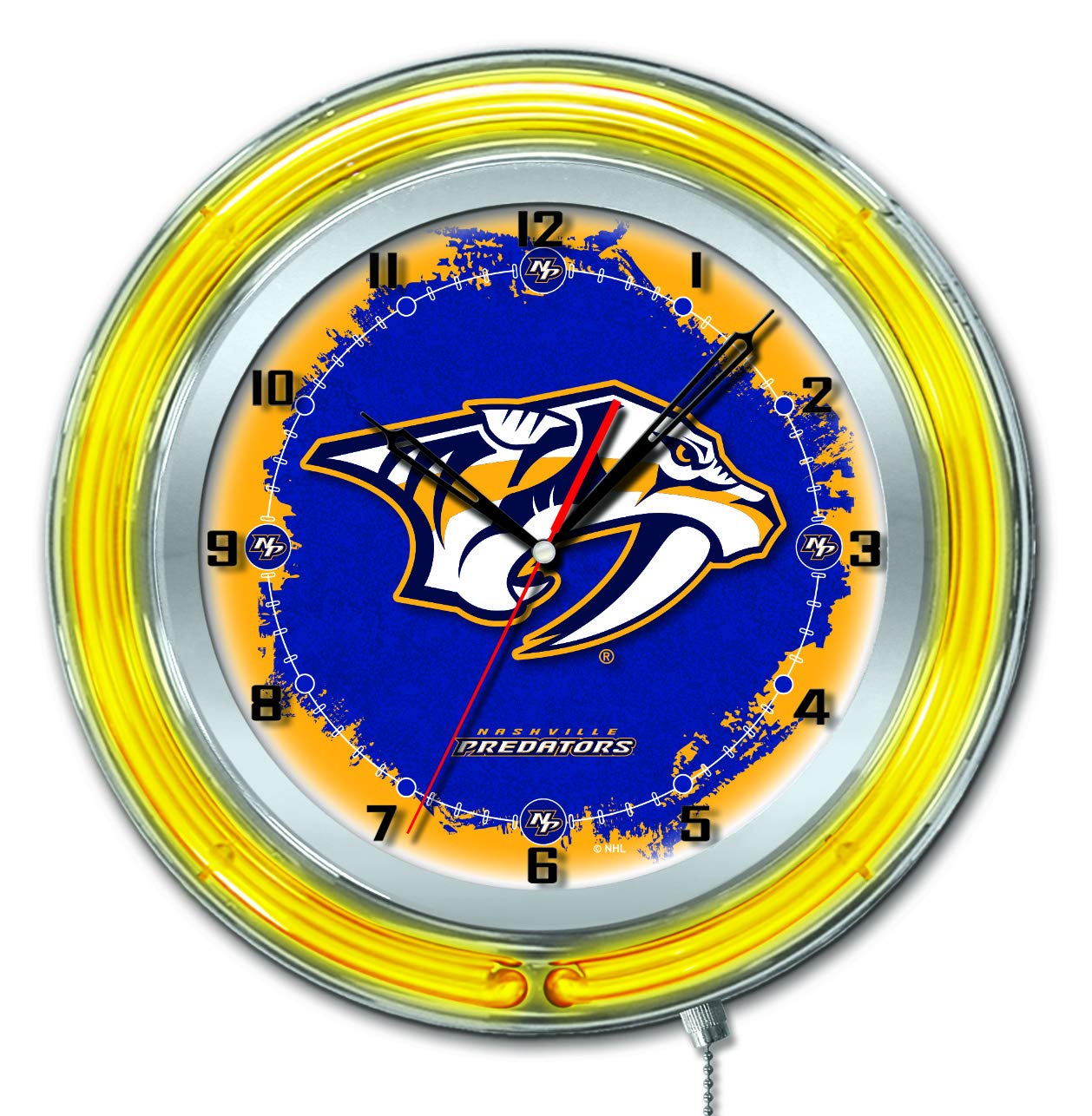 Holland Bar Stool Co. HBS Neon Yellow Hockey Battery Powered Wall Clock - 19 Inch Silent Non-Ticking Sports Decor for Man Cave, Game Room & Bar