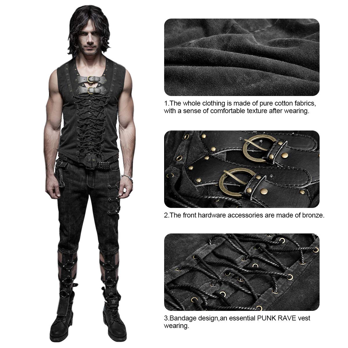 Men's Leather Belt & Cotton Casual Tank Top Cross Strap Black Vest - Formal & Streetwear Outfits for Business, Parties & Everyday Fashion
