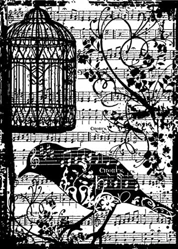 Script, Clock, Bird, Cage, Music, Tree Themed Cling Rubber Stamp Set for Mixed Media, Junk Journal, Card Making & Scrapbooking - Includes 3 White Cardstock - Perfect for DIY Crafts, Handmade Cards & Creative Art Projects