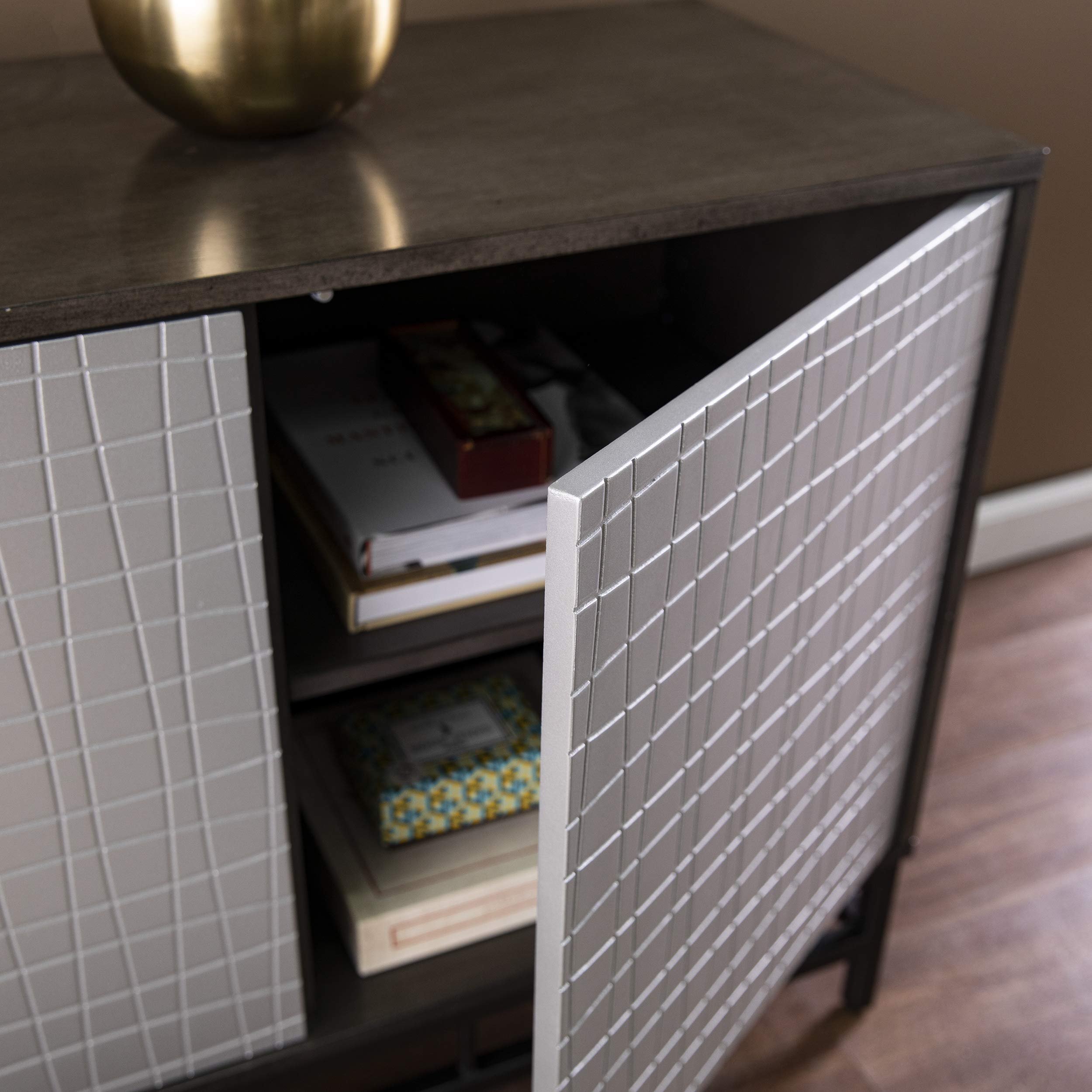 SEI Furniture Virton Contemporary Storage Cabinet - Weathered Gray & Gunmetal Gray | Modern Sideboard for Living Room, Bedroom & Office Organization