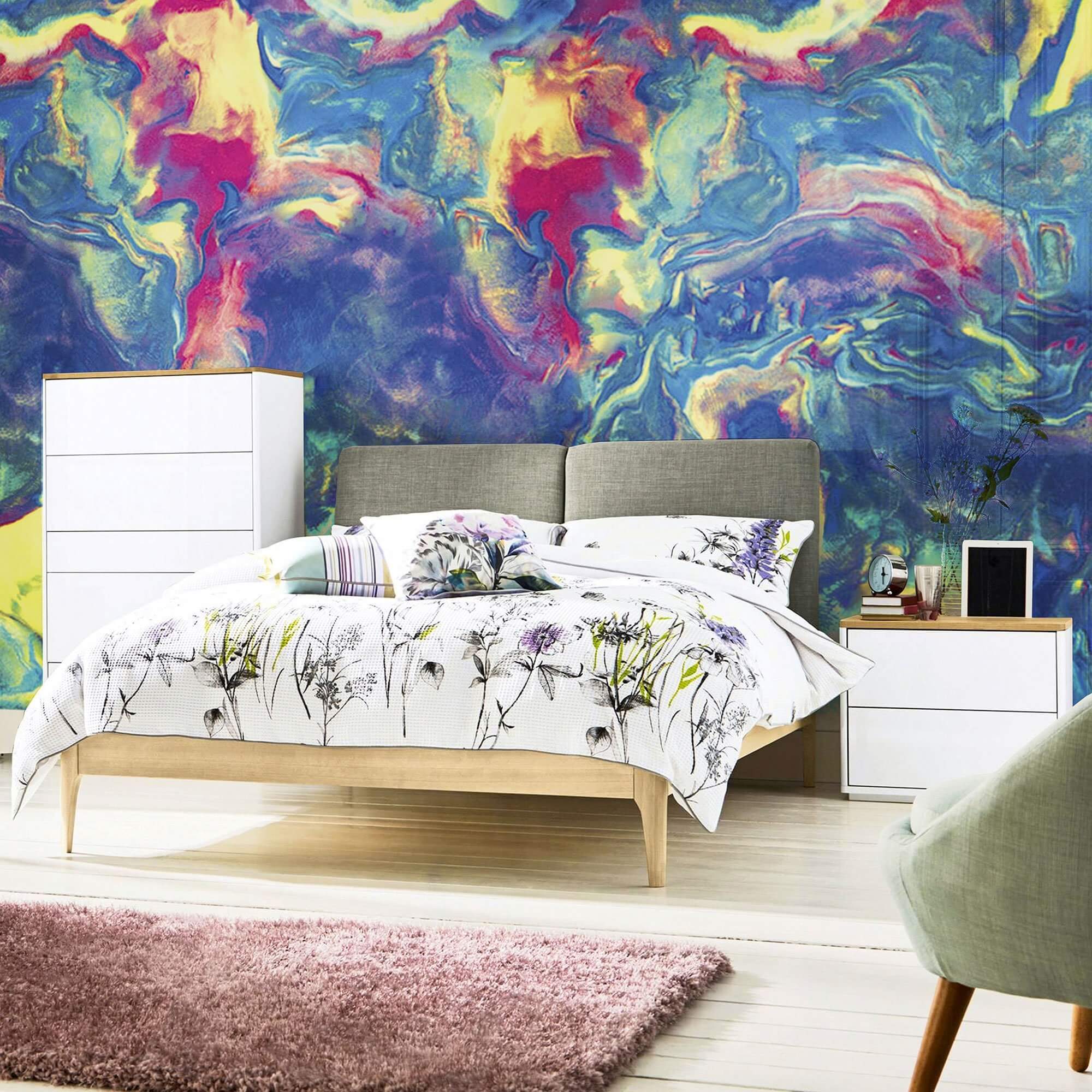 Blue and Green Abstract Peel and Stick Removable Wallpaper Mural 5136 - Perfect for Bedroom, Living Room, and Office Decor