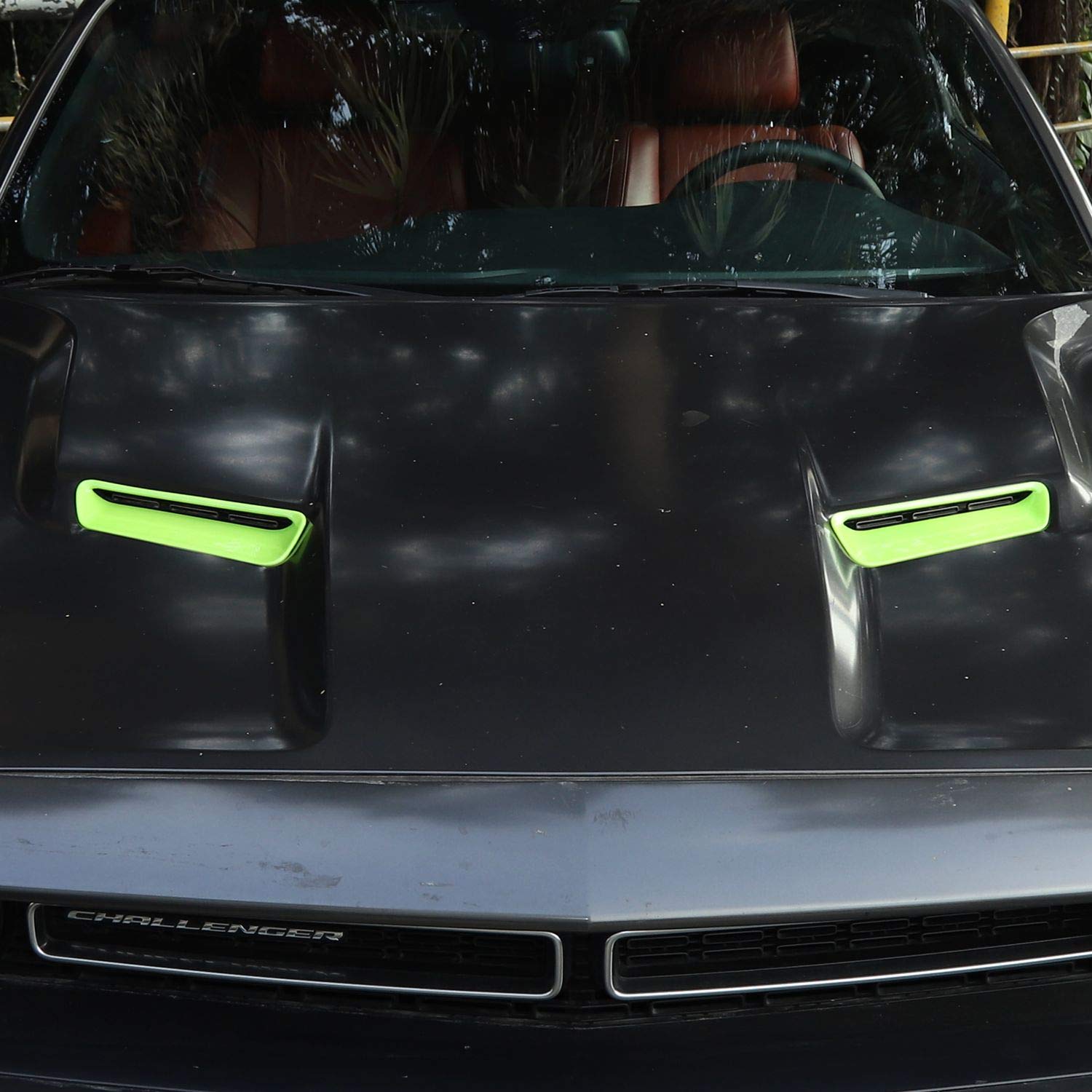 2015-2025+ Dodge Challenger ABS Green Hood Scoop & Vent Air Intake Outlet Trim - 2pcs Exterior Accessories | Enhanced Engine Cooling & Aggressive Styling for Muscle Cars